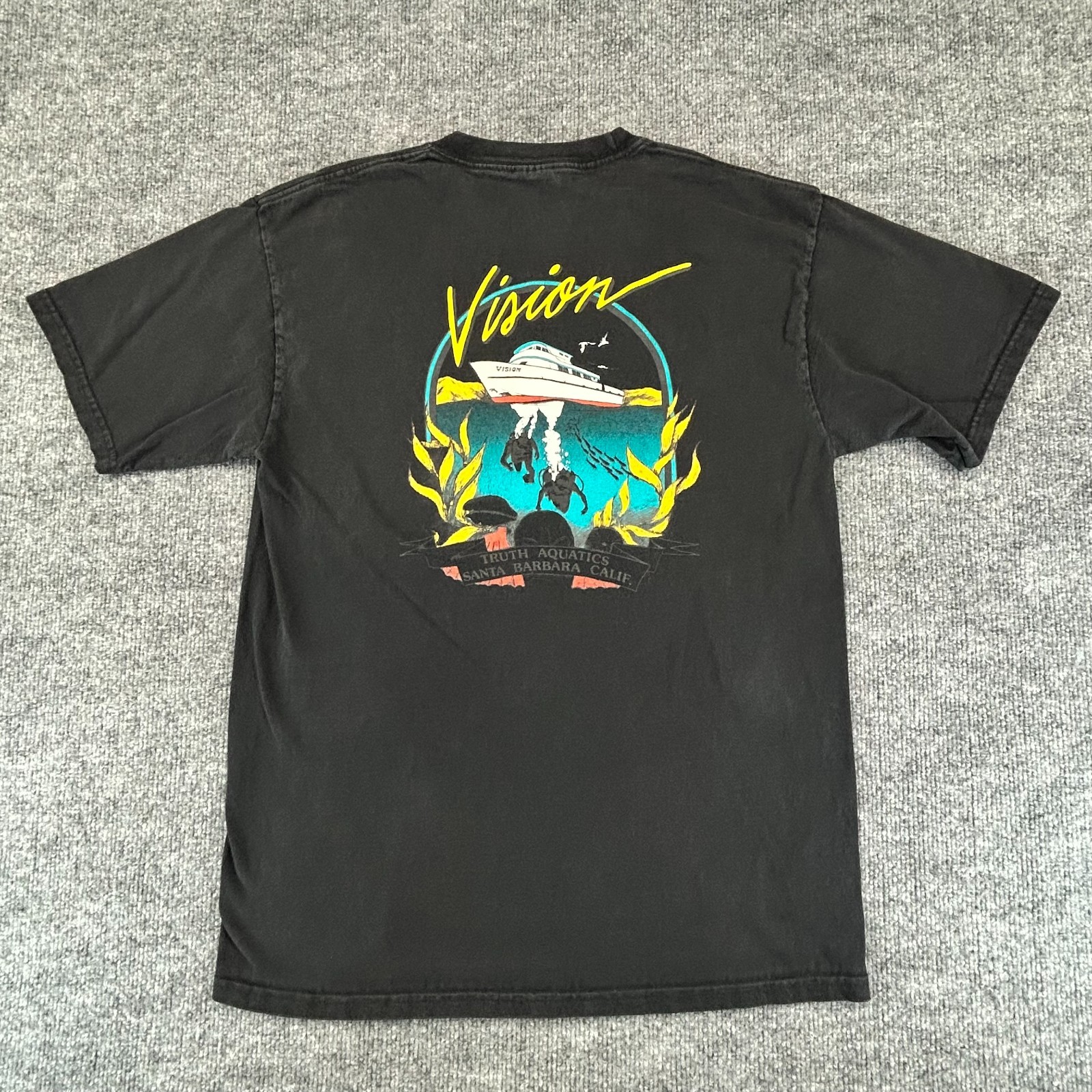 VINTAGE Santa Barbara Shirt Mens Medium Boat Scuba Diving Vision Ocean 90s Y2K