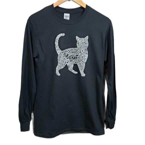 LA Pop Art long sleeve cat shirt made of words men’s size small