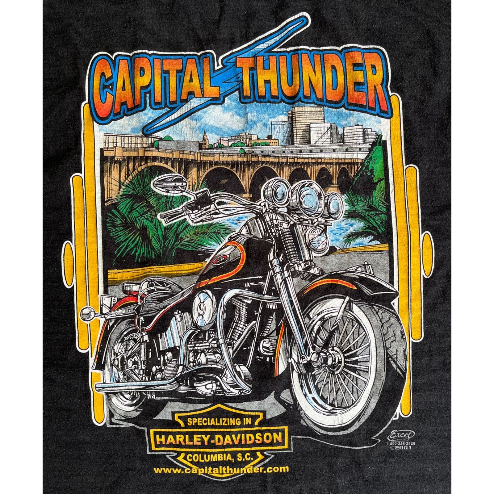 Harley-Davidson Capital Thunder Columbia SC T-Shirt Black 2001 Vintage Mens L
