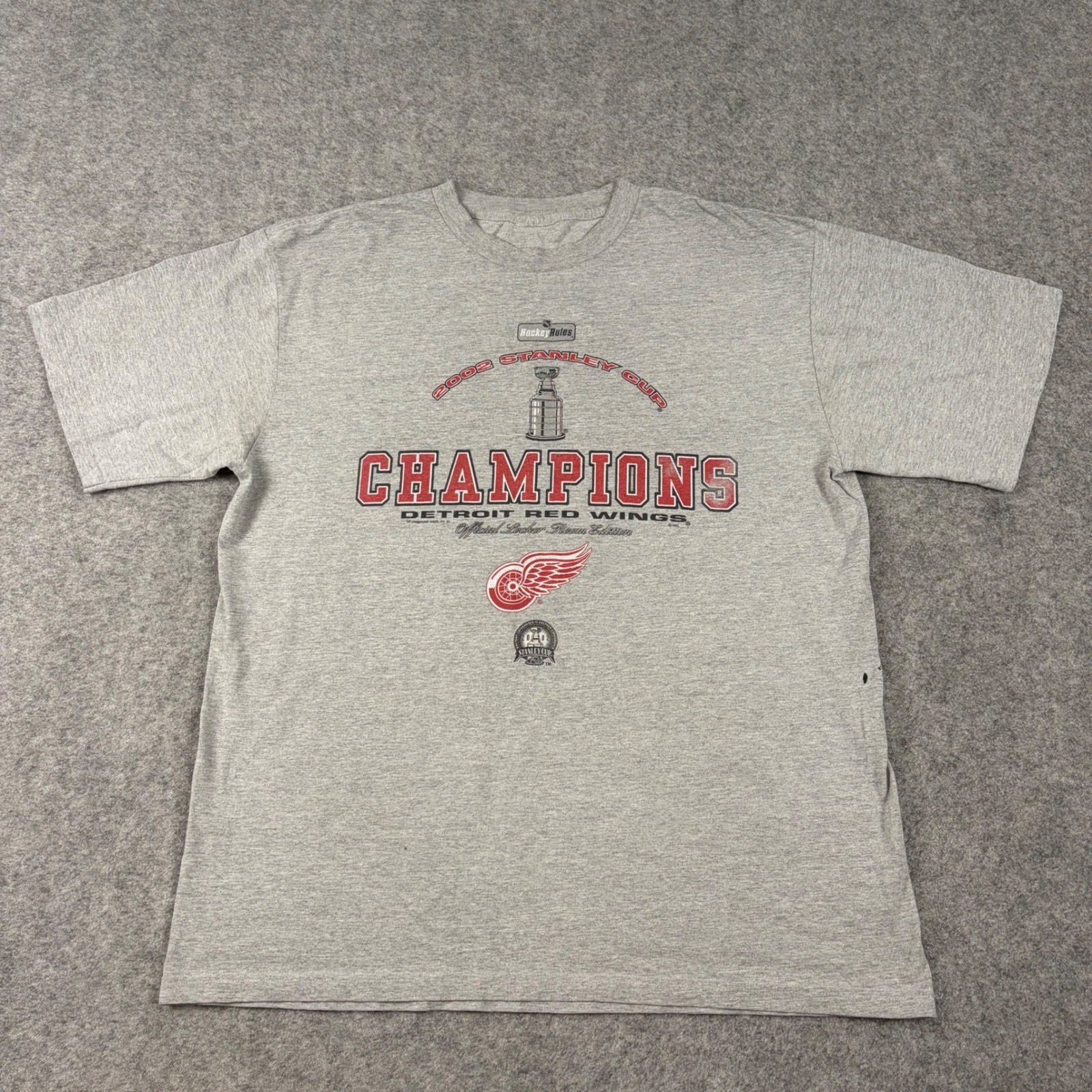 VF Detroit Red Wings T Shirt Mens XL Gray 2002 Stanley Cup Champions NHL Hockey