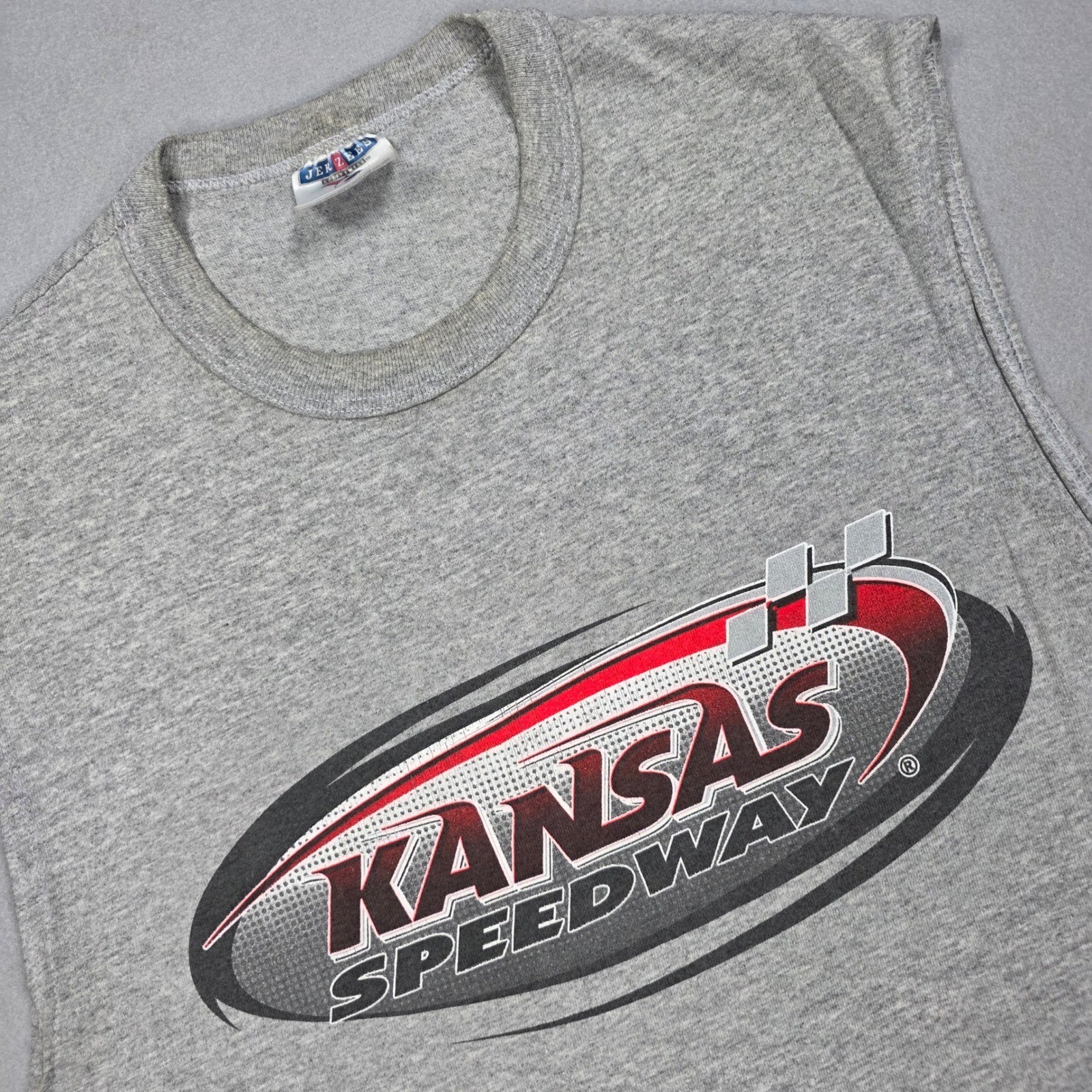 Vintage Jerzees Kansas Speedway Sleeveless Muscle Tee Heather Gray Mens Large
