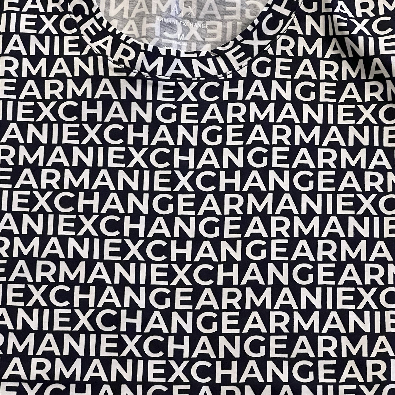 Armani Exchange Cotton Regular Fit T shirt Navy All Over Logo White Lettering