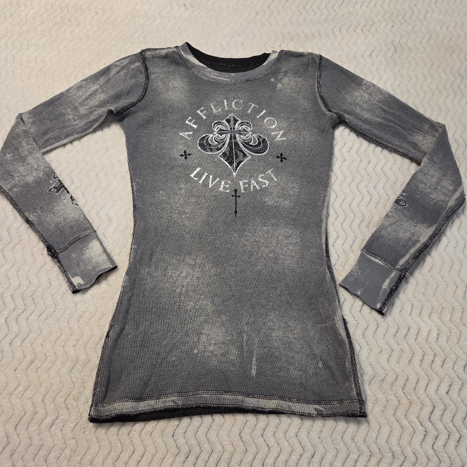 Y2K Affliction Live Fast Reversible Thermal Shirt Mens XS Made In USA See Pics