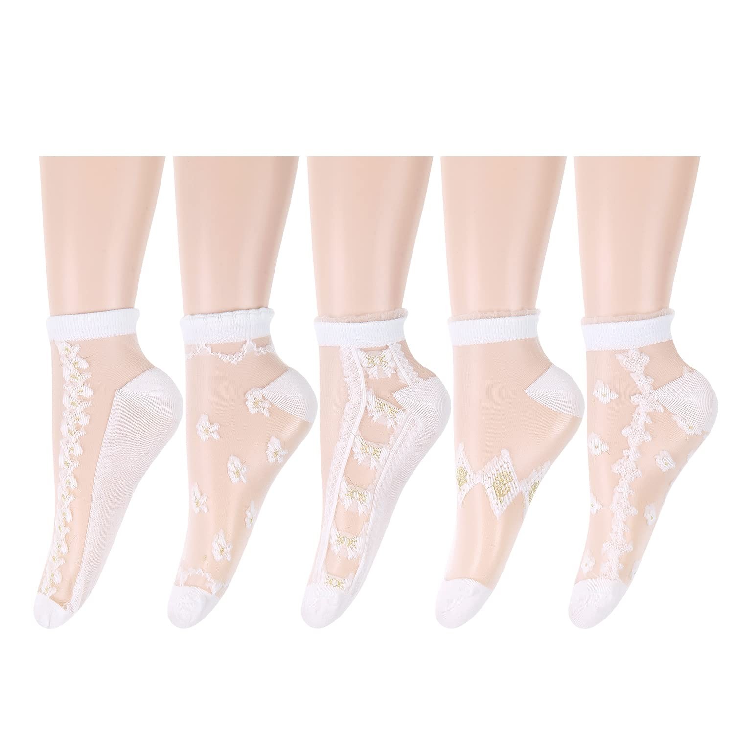Sheer Ankle Socks for Women Girls White Lace Mesh Ankle Socks Nylon Thin Flor…