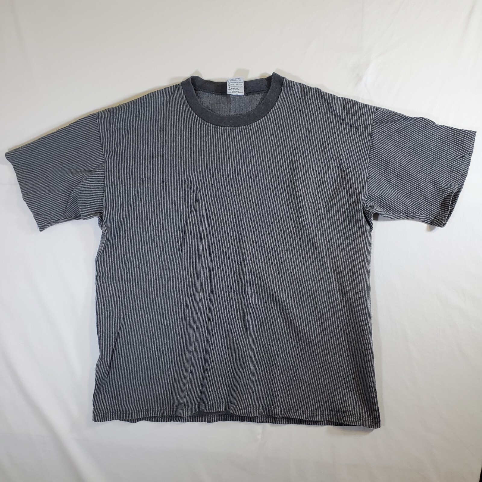 Cal Cru Gray Ribbed Polycotton Made in USA VTG 80s 90s XL TShirt T-Shirt Top