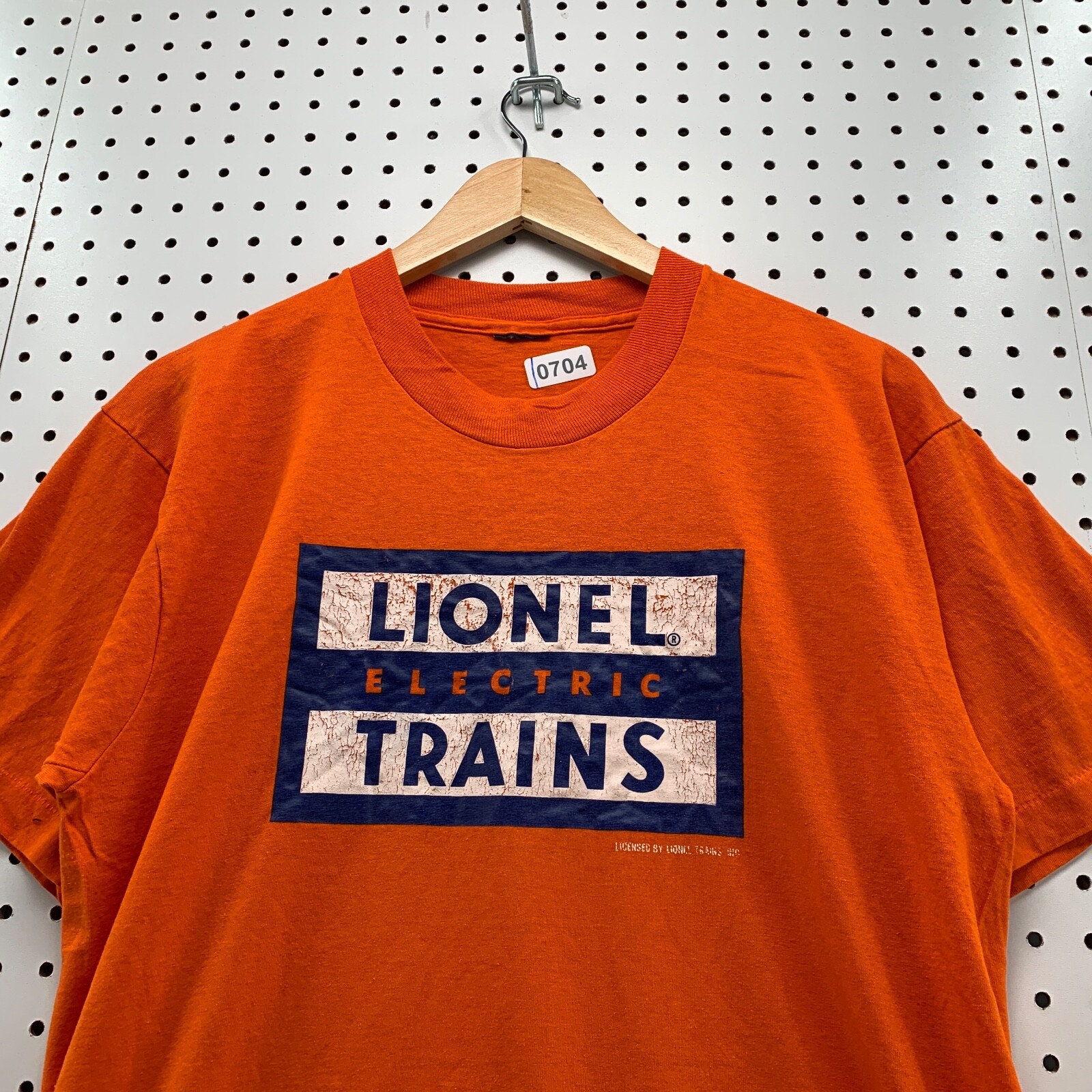 Vintage 80s Lionel Electric Shirt Mens FITS Medium Orange Single Stitch 19×28.5