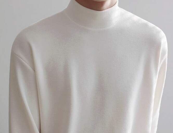 Men Bottoming Long Sleeved Tee T-Shirt Half Turtleneck Loose Crewneck Top