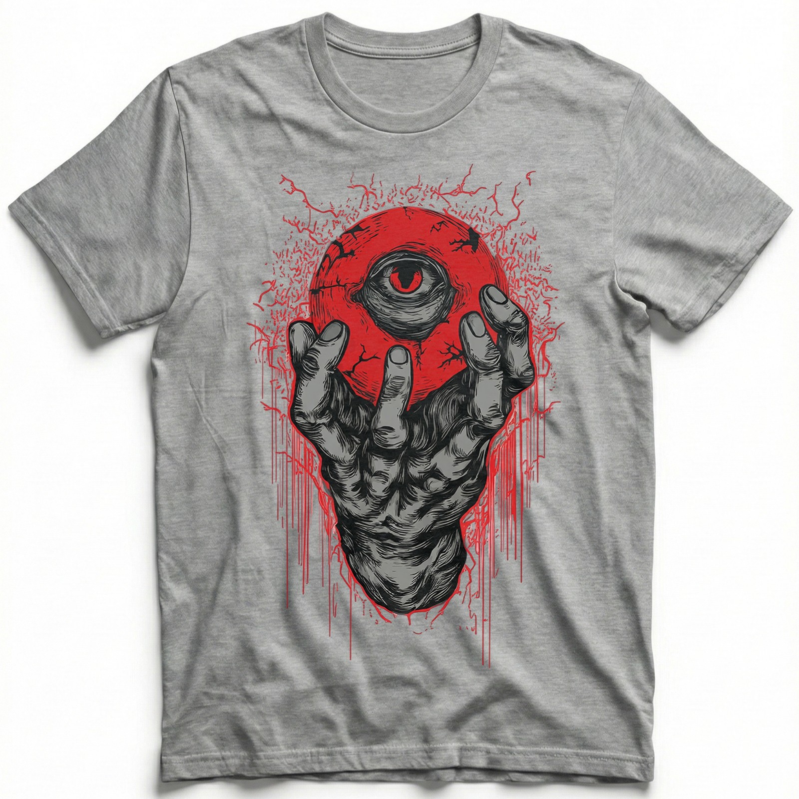Demon Hand Holding Red Eyeball Horror Dark Gothic T-Shirt Occult Satanic Art Tee