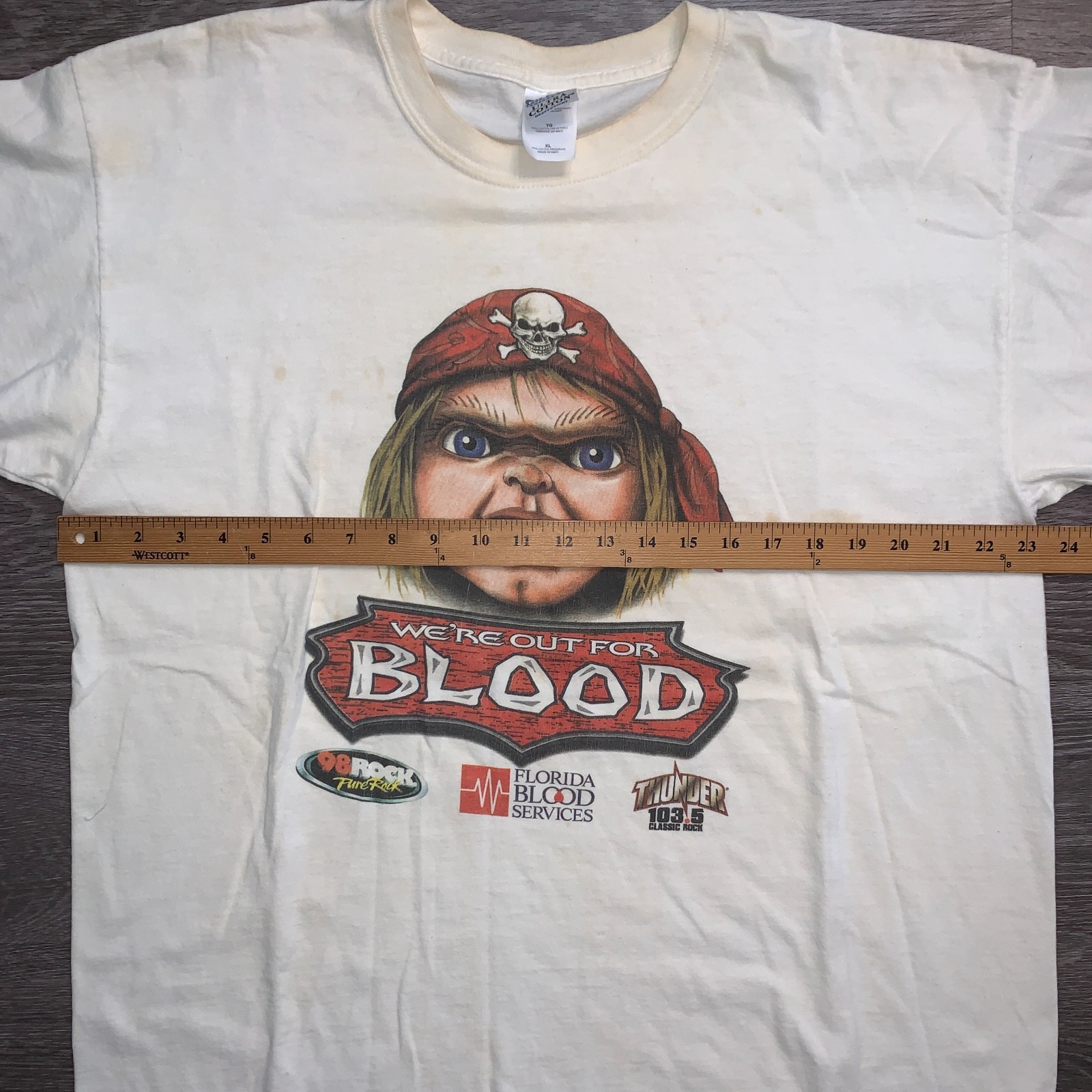 Vintage Chucky Child’s Play Blood Drive Spoof Rock Radio T-Shirt Sz. XL