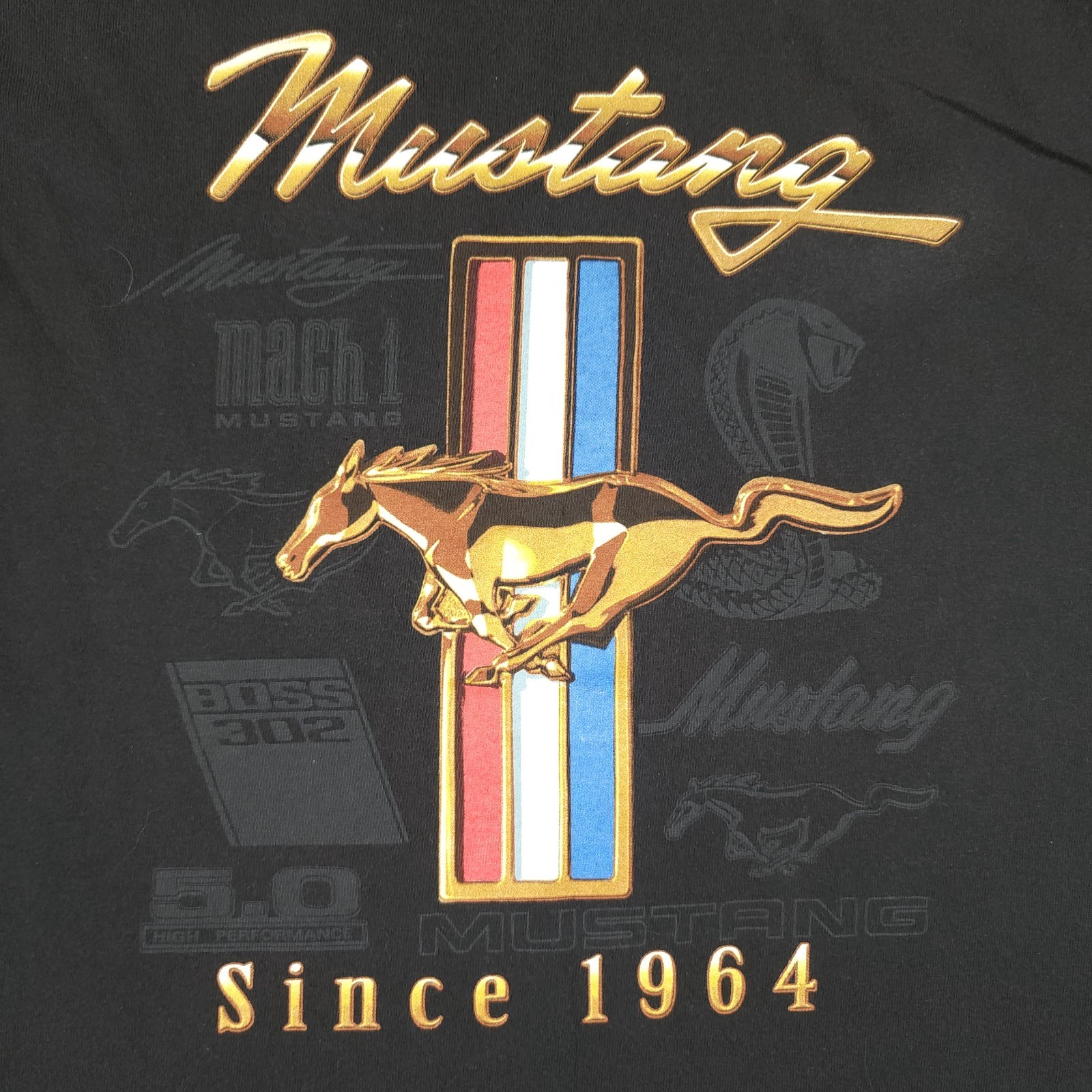 Ford Mustang T Shirt Mens Large Black Boss 302 5.0 Muscle Car Graphic Tee Logo