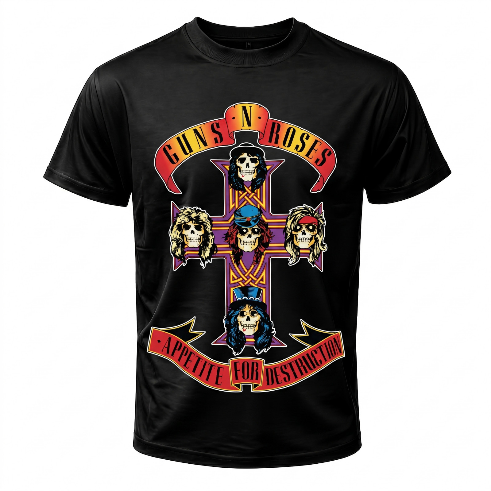 Retro Hard Rock Band Inspired Graphic Tee Black Skull Logo T-Shirt S-5XL