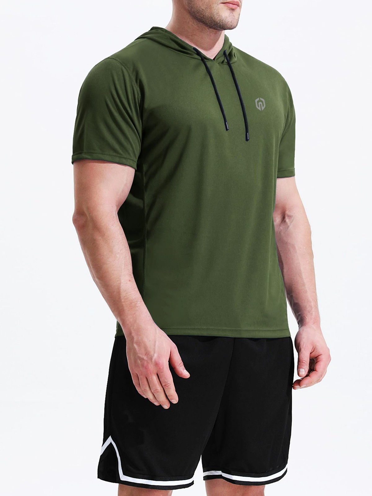 Men’s Running Shirt Mesh Workout Athletic Shirts with Hoods,5084,3 Pack,Black…