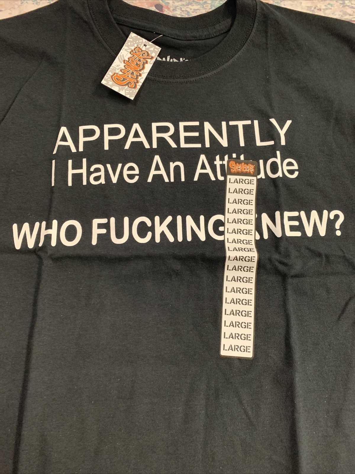 Spencer’s Black Graphic Funny Attitude T-Shirt Men Size Large NEW *