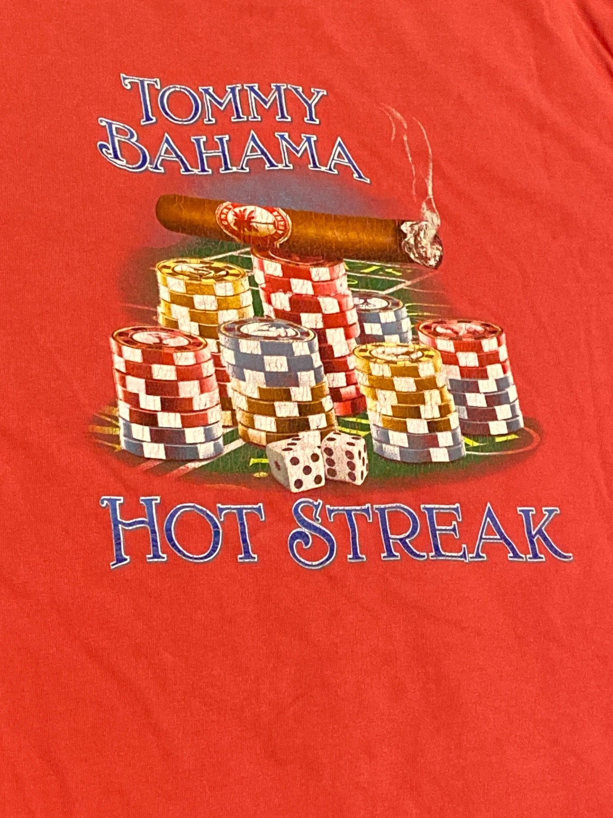 Tommy Bahama Hot Streak Casino Graphic Pocket T Shirt Red Small SP Cigar Dice Po
