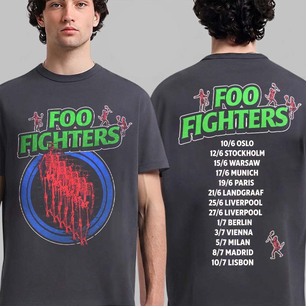 Foo Fighters Take Cover Tour 2026 Europe UK T-Shirt Neon Skeleton Tee Men