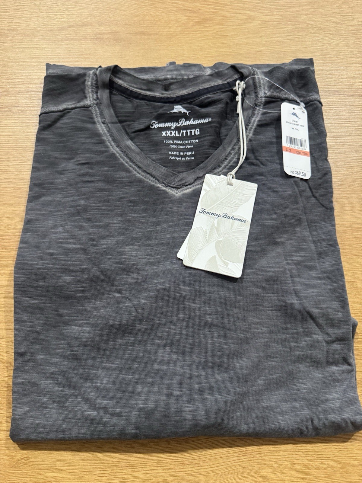 Tommy Bahama V-neck 100% Pima Cotton Shirt New Short Sleeve Suncoast Shores Coal