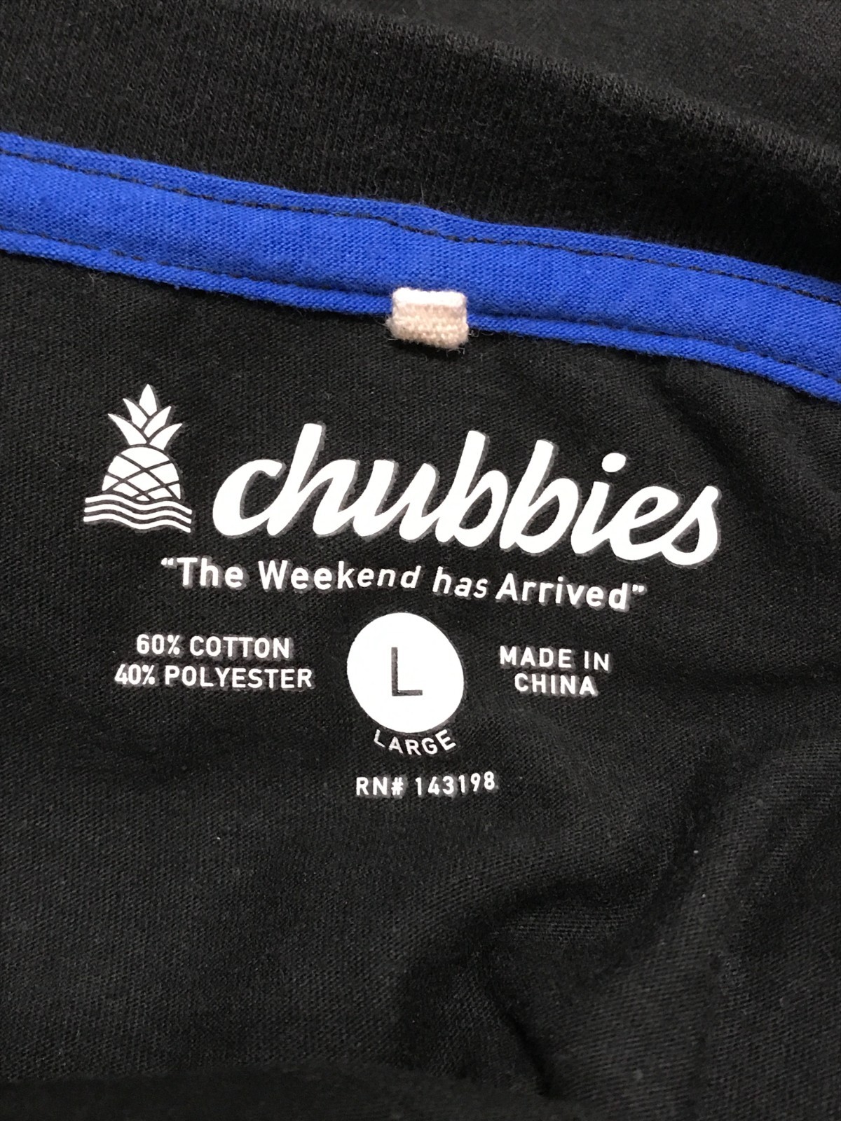 Chubbies T-Shirt Size Large Long Sleeve The Weekend has Arrived Pocket Black