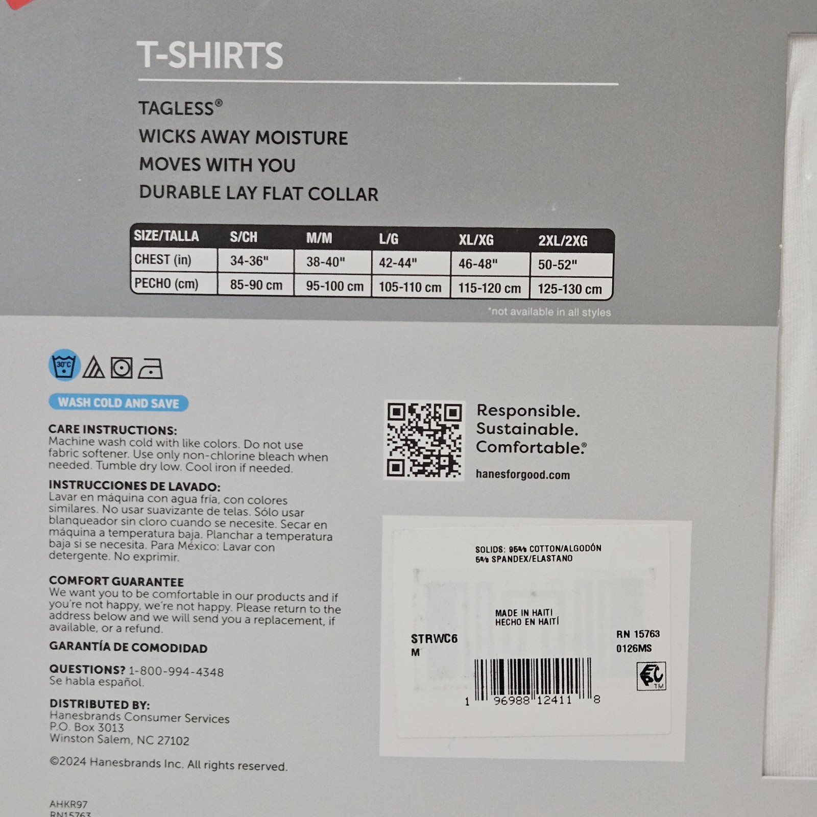 Hanes Men’s Tagless 6 White Crew Neck Cotton Stretch Pack Size M 38-40