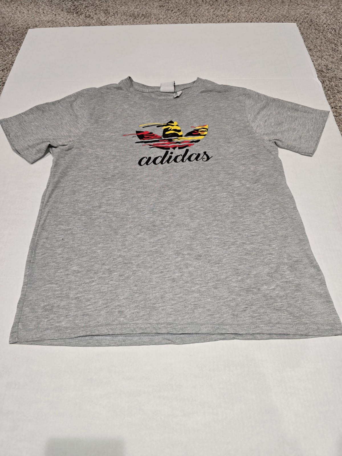 Adidas Mens XL T-Shirt Gray Black Spell Out Graphic Trefoil Logo Performance Tee