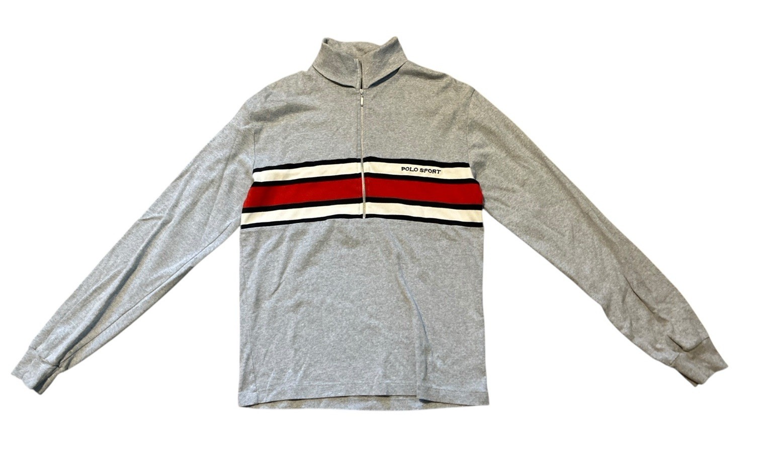 Vintage 90s Polo Sport Mock Neck Shirt 1/2 Zip Men M Striped Cotton USA Made EUC