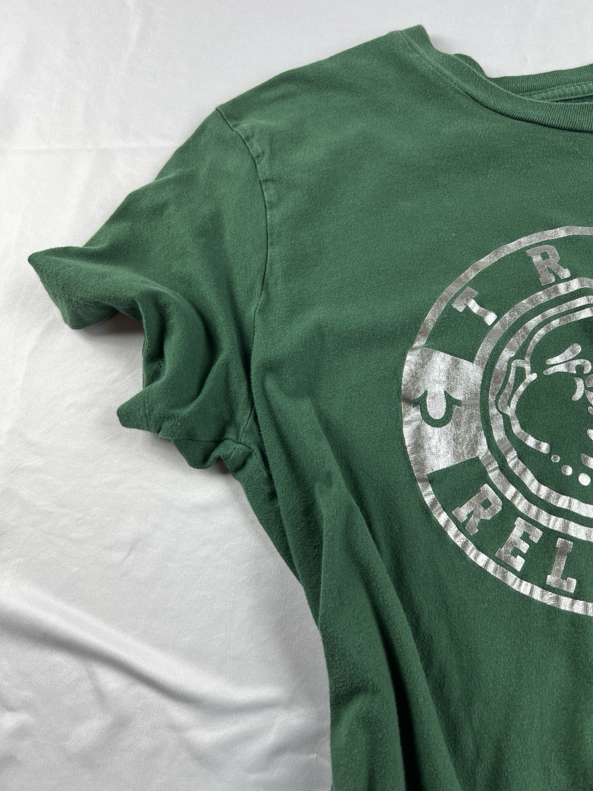 True Religion Foil Silver Green Buddha Crew Neck T-Shirt Y2K 2000 Size Medium