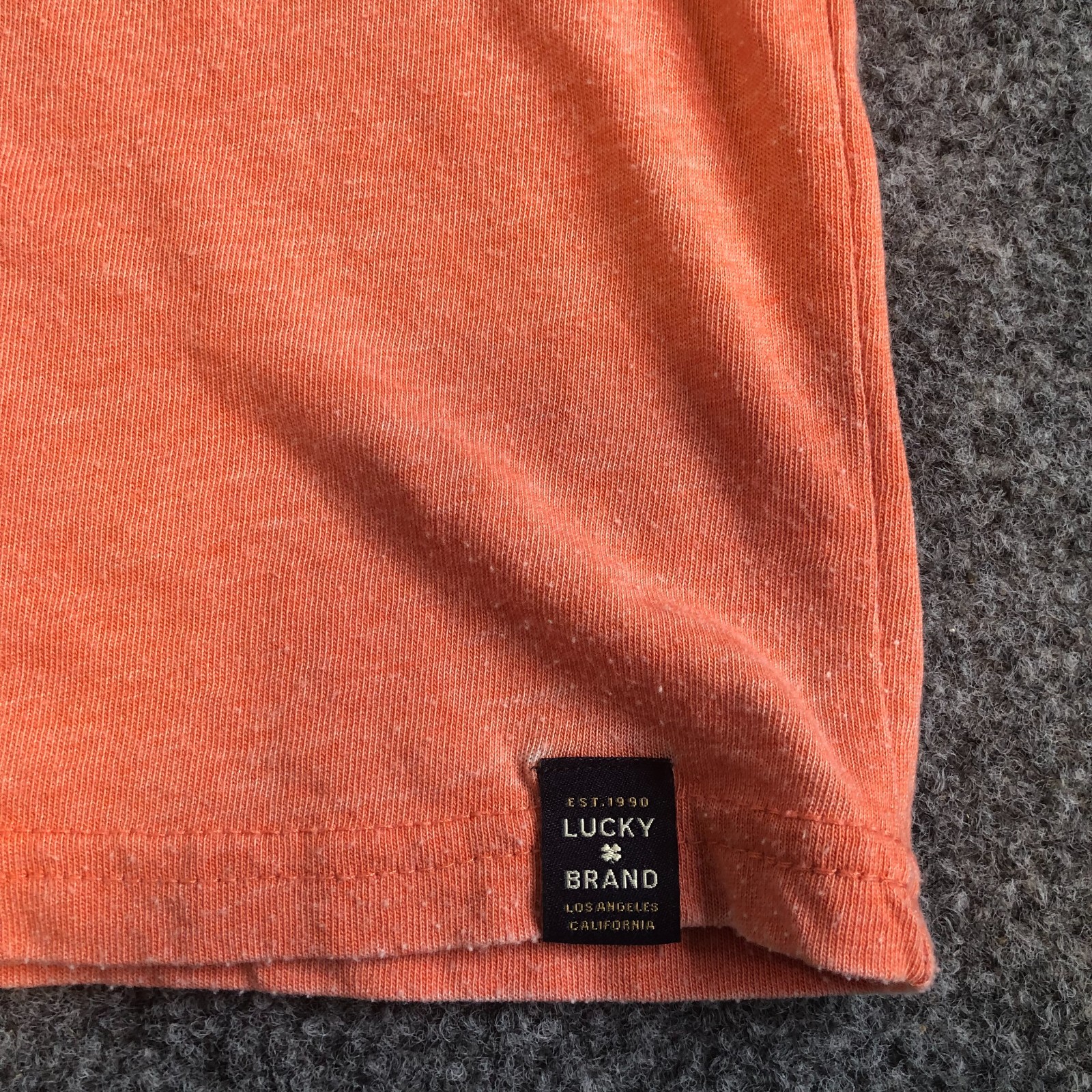 Lucky Brand Venice Burnout Shirt Mens Medium Peach Salmon Henley Short Sleeve