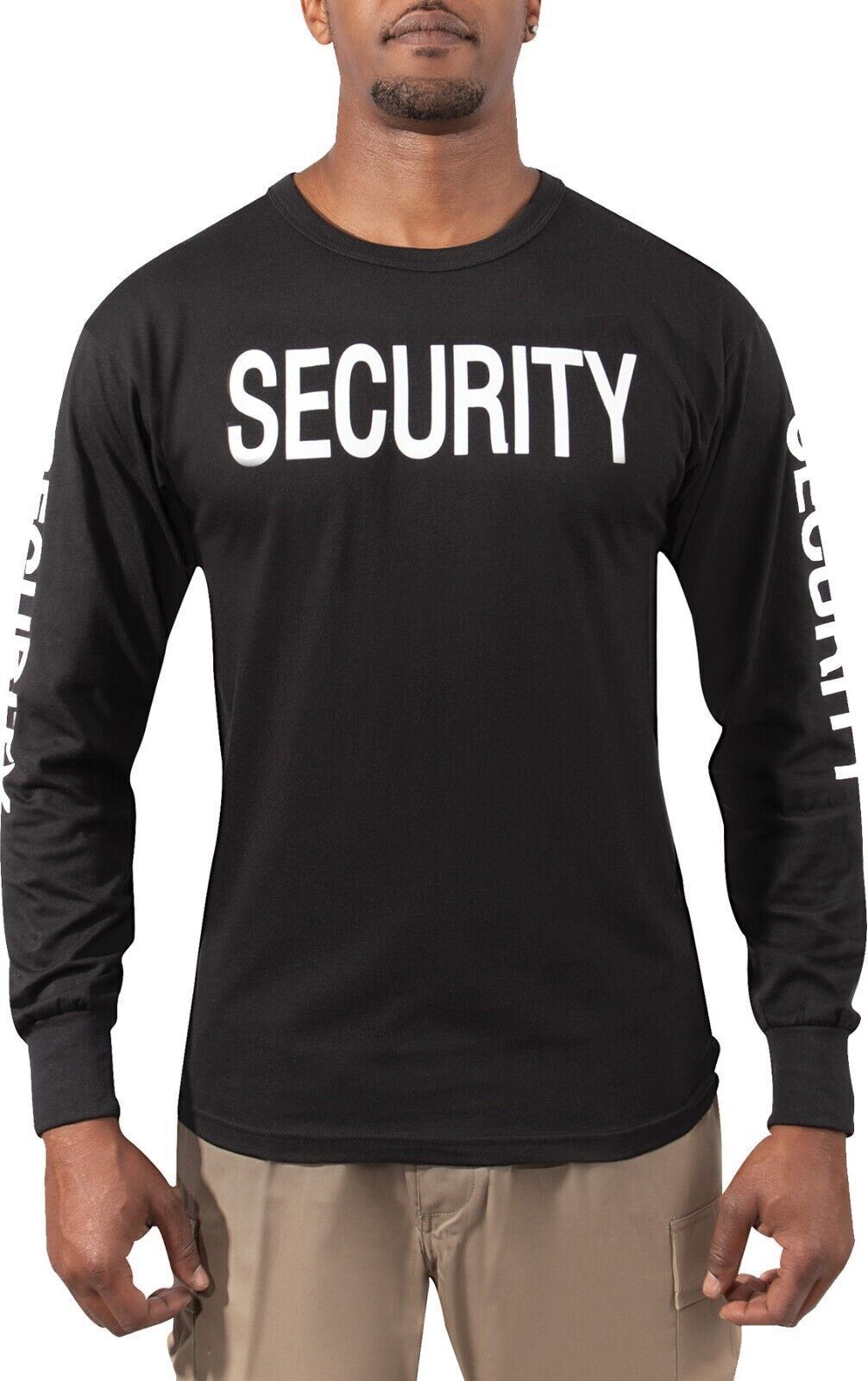 Black Poly Cotton Long Sleeve Two-Sided Security T-Shirt