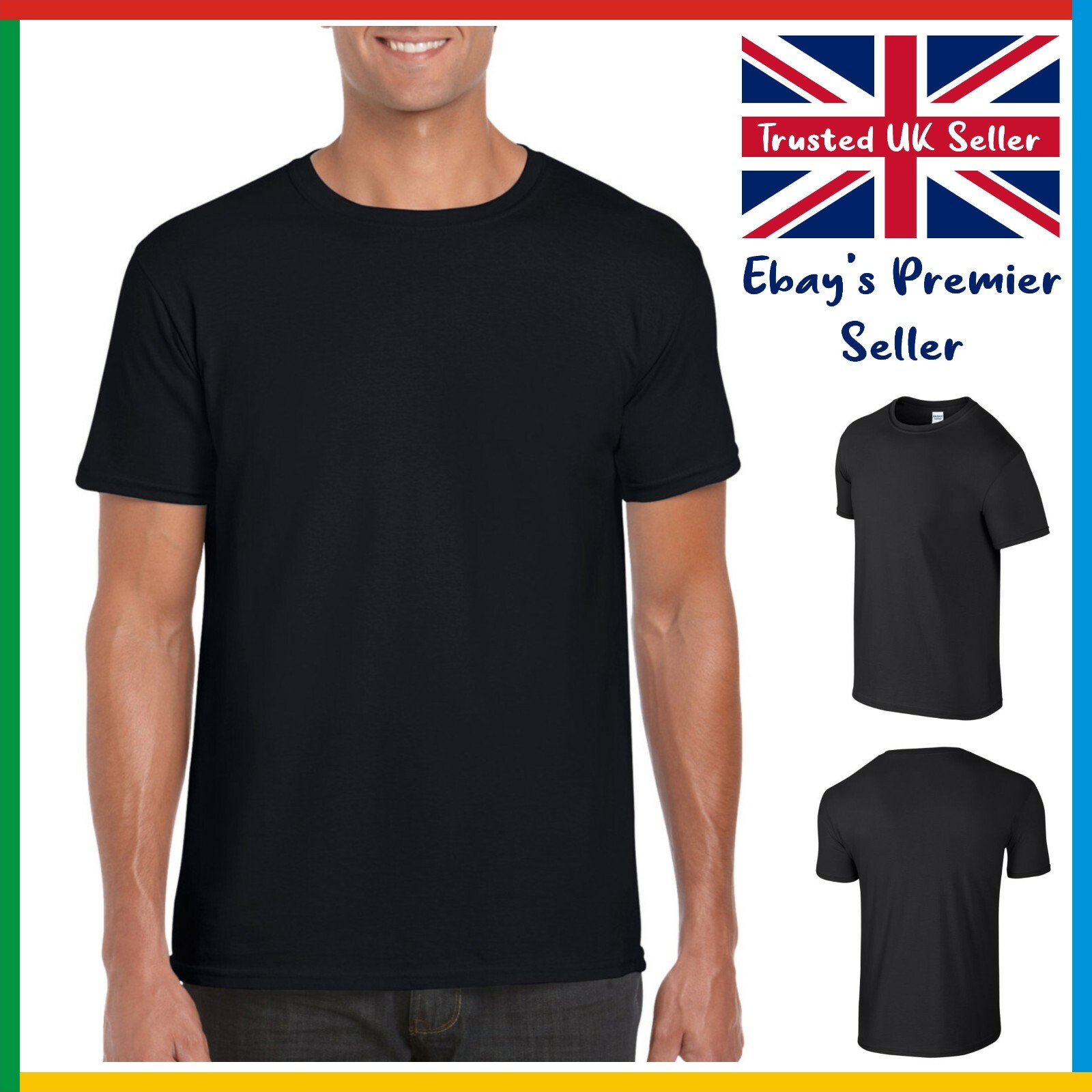 BLACK Gildan Softstyle Ringspun T-Shirt * Mens Plain Tee * Blank GD01 * Shirt