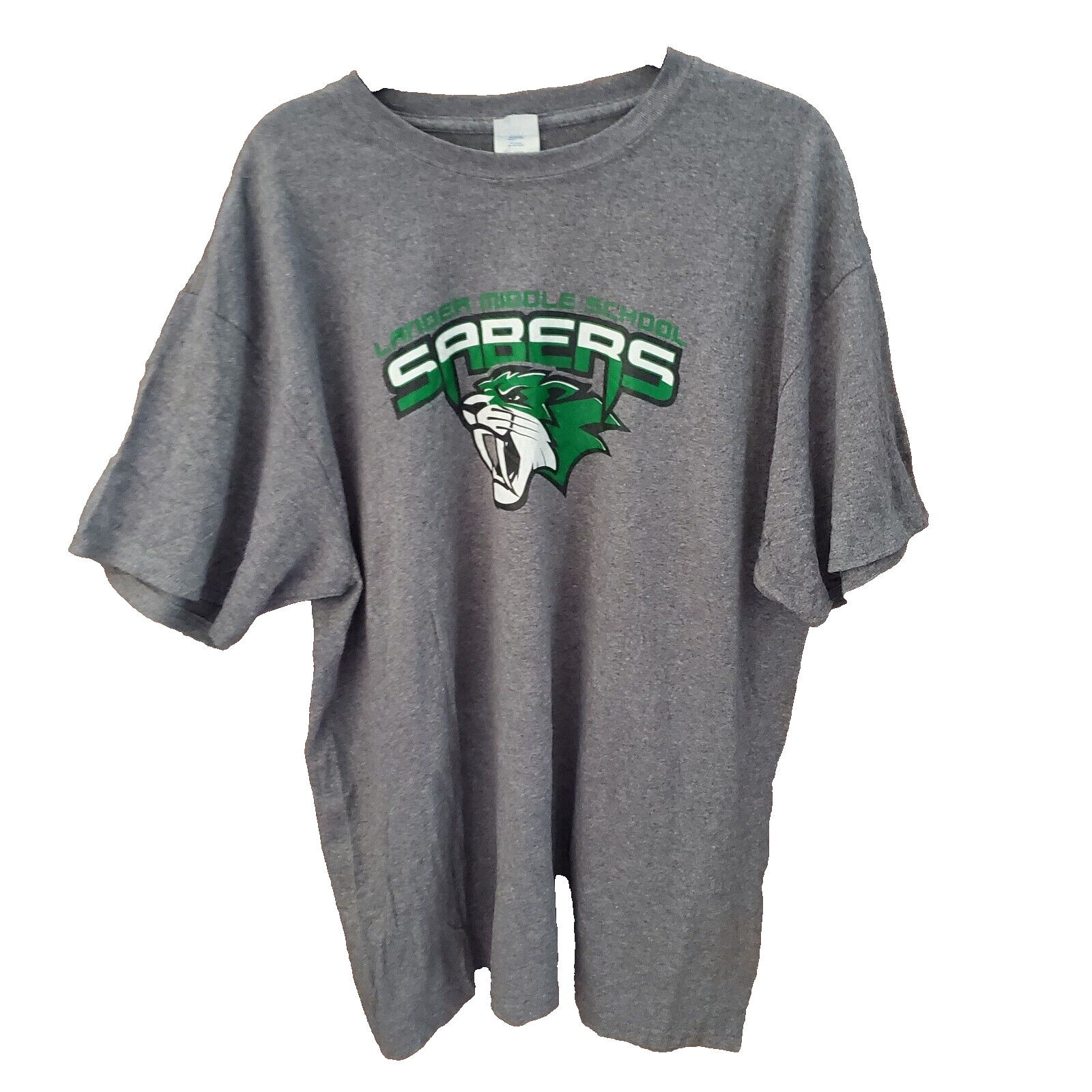 Mens XL Lander Middle School Sabres Shirt Grey Short Sleeve Alumni Spirit Wear