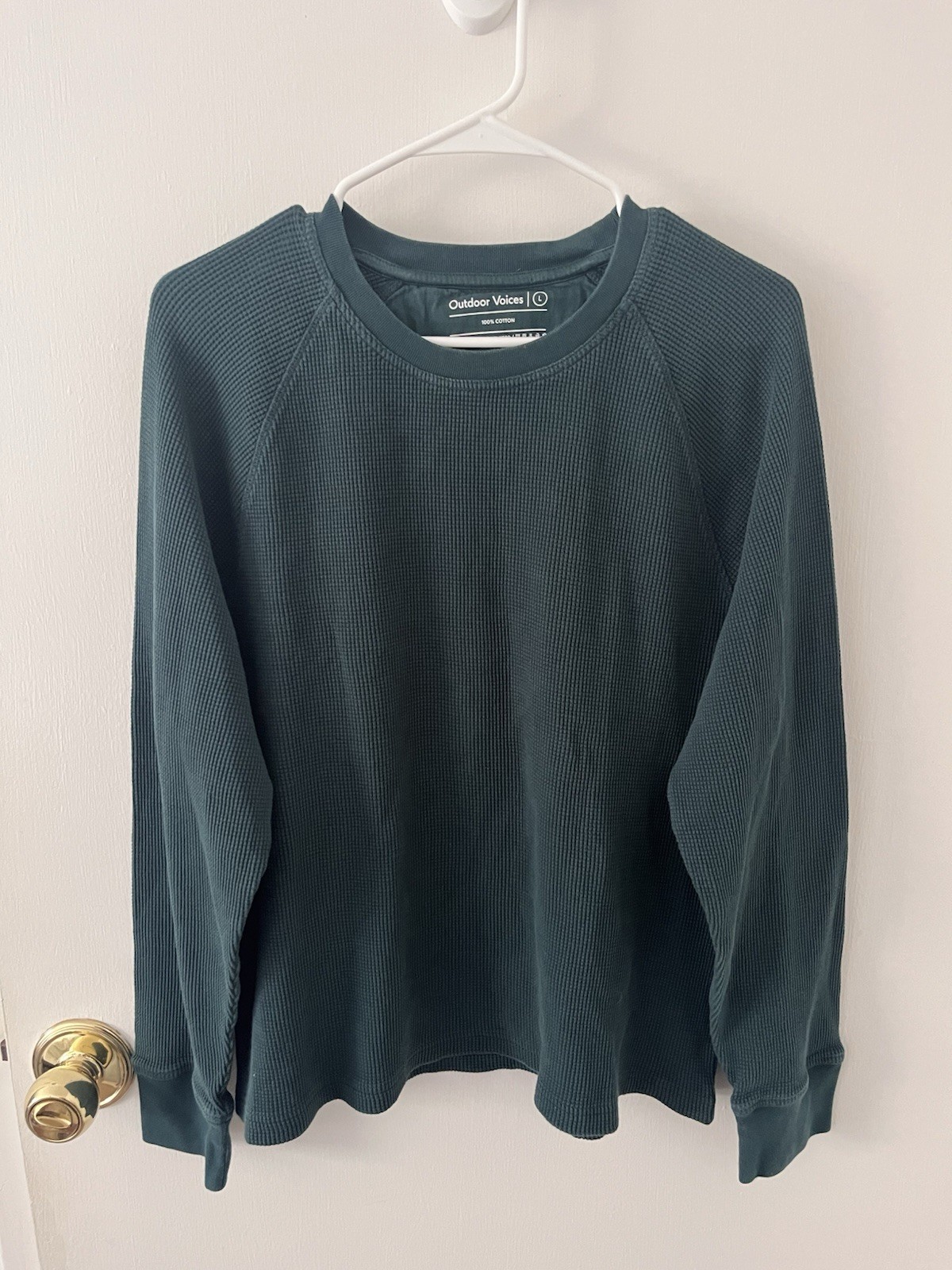 Outdoor Voices Jasper Waffle Knit Long Sleeve Thermal Green Shirt Large