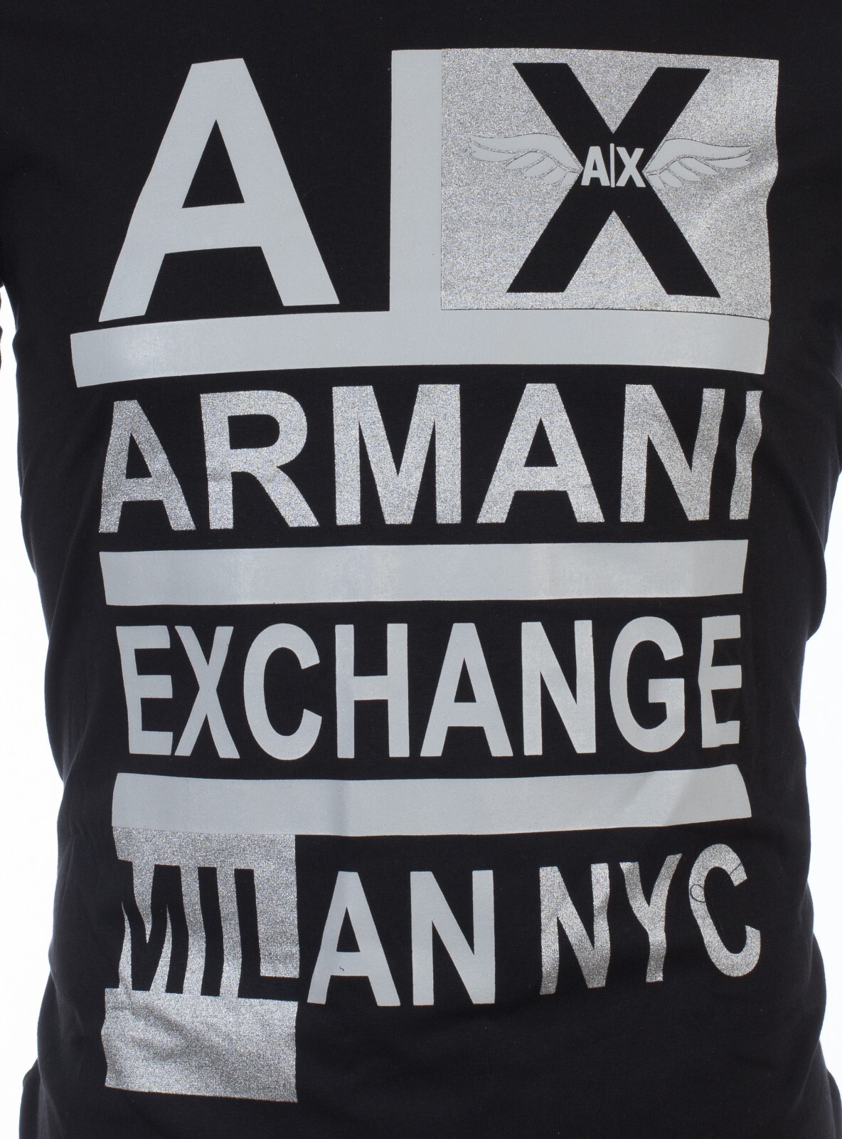 $50 ARMANI EXCHANGE Black STACKED Short Sleeve Slim Fit Designer T-shirt NWT