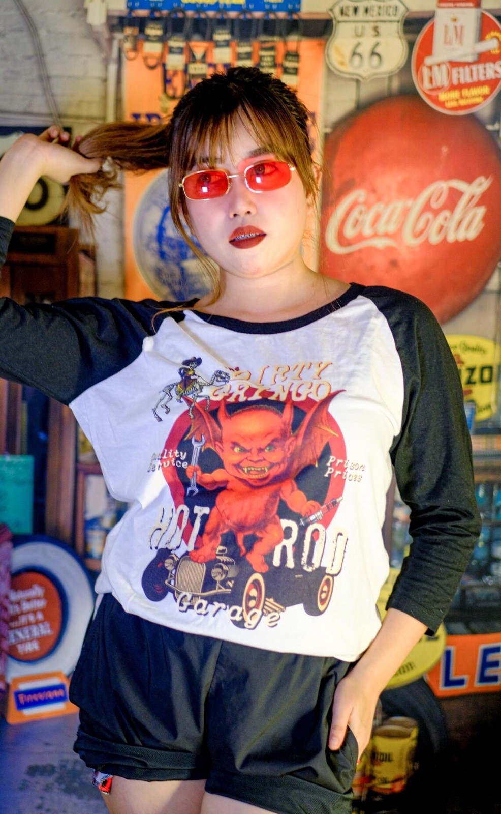 The Dirty Gringo Hot Rod Garage Retro Devil 3/4 sleeve raglan shirt