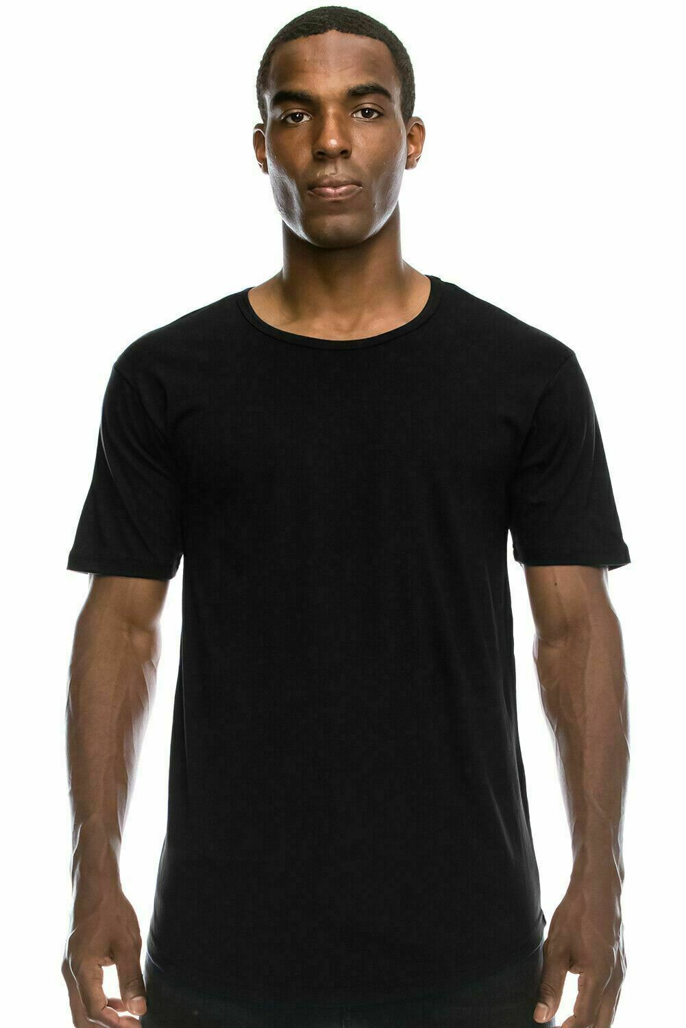 Mens BASIC HIPSTER T Shirts Casual Extended Longline Back Hip Hop Hemline Tee