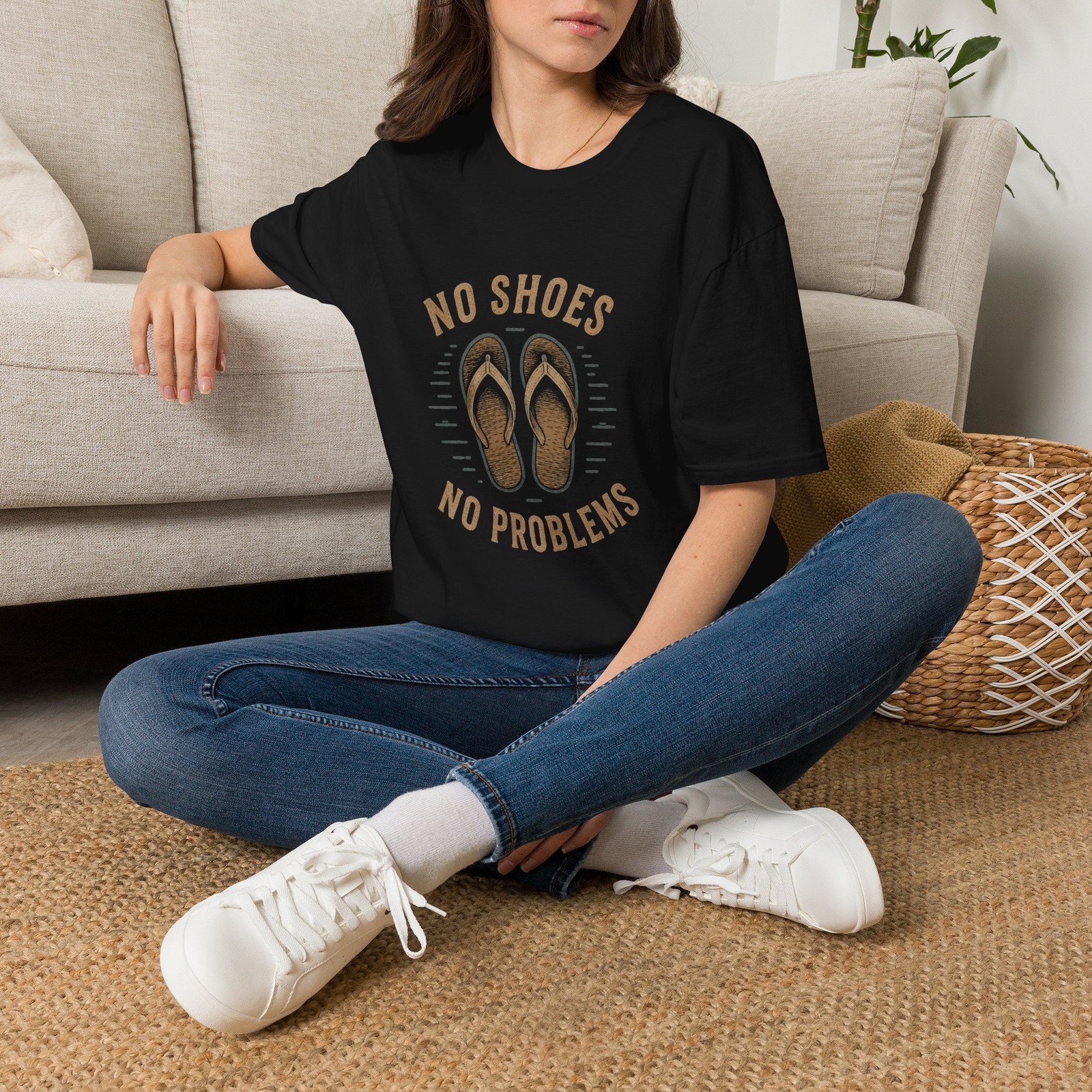No Shoes No Problems Flip Flop Graphic T-Shirt | Tropical Beach Vibe