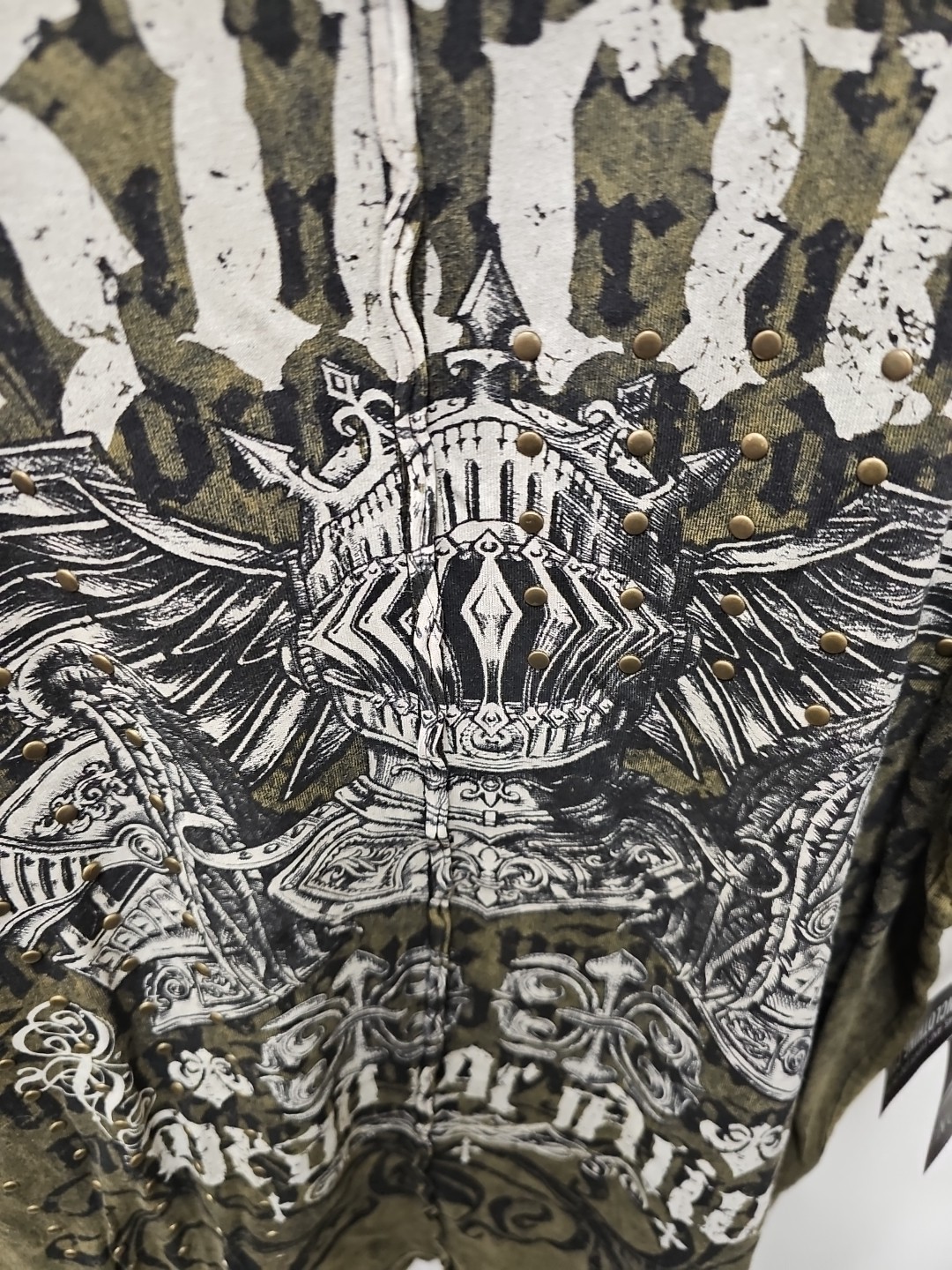 Affliction Dead Or Alive Shirt Men’s Large Copper Crewneck Beaded Rockabilly