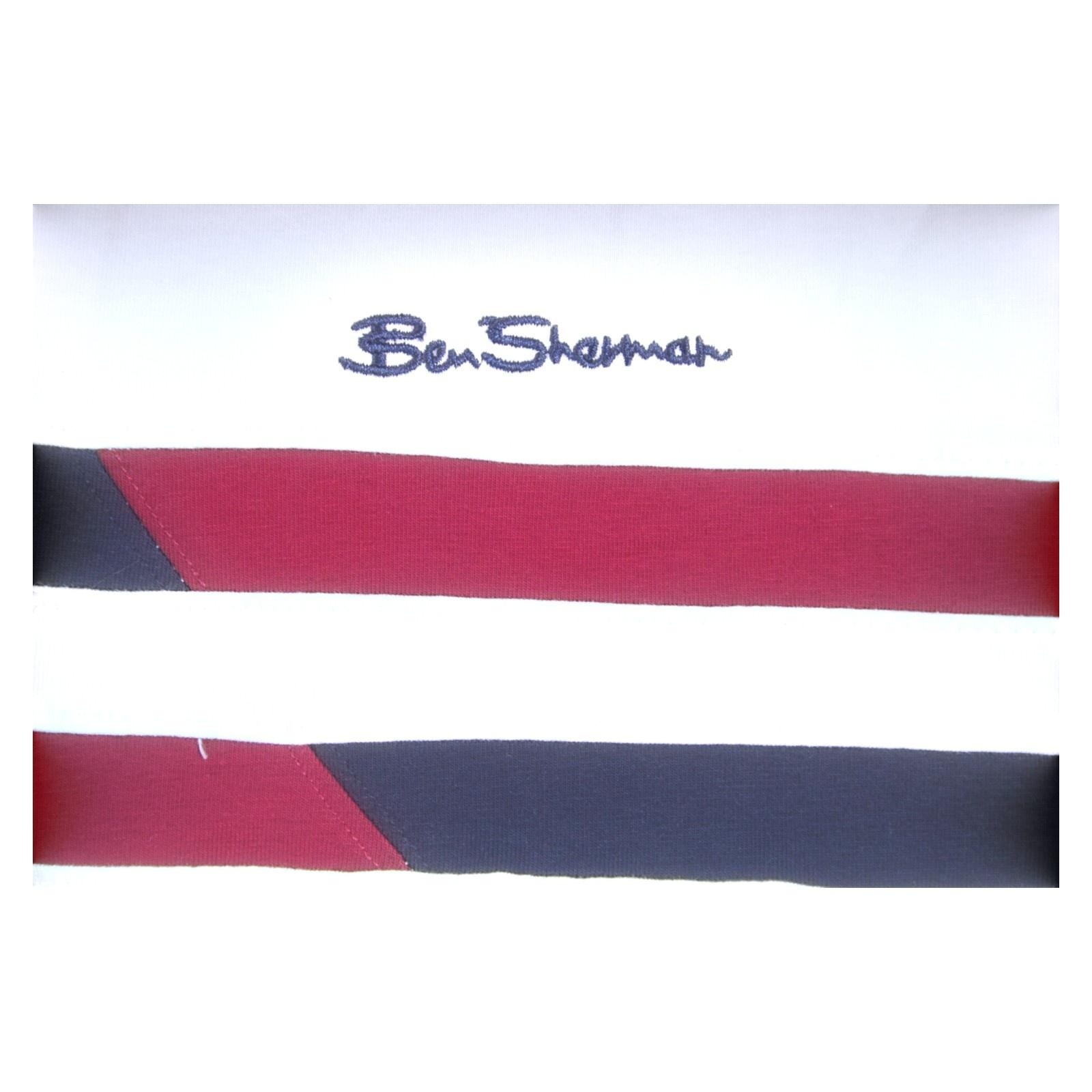 Ben Sherman Shirt Mens L White Stripe Crewneck Cotton Stretch Tee $69 NEW