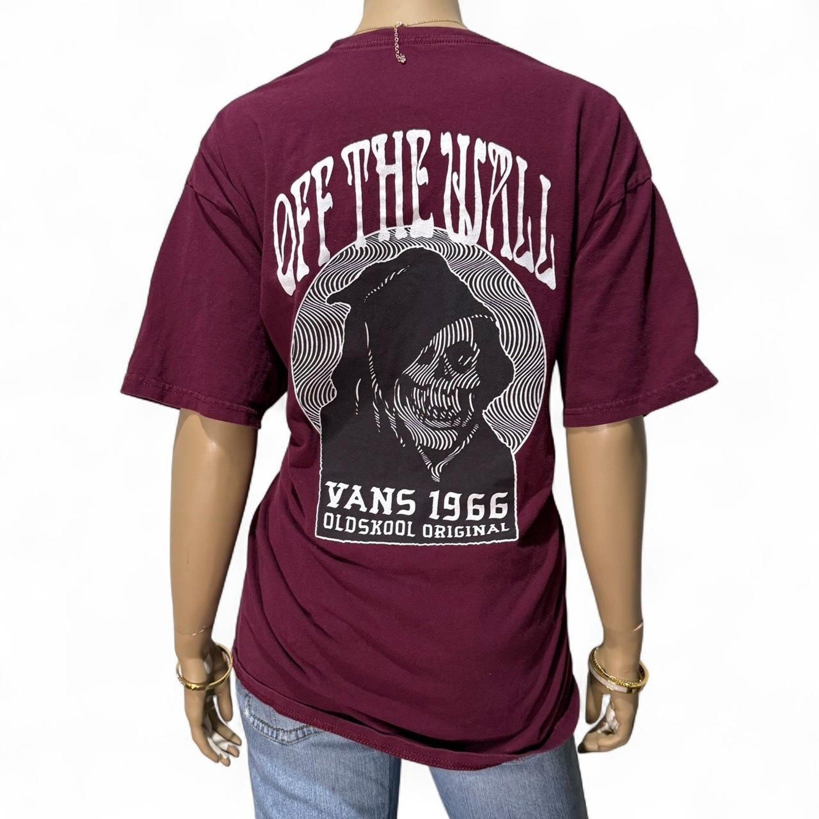 Vans Men’s XL Maroon Grim Reaper Graphic T-Shirt Skull Back Print Skate Y2K