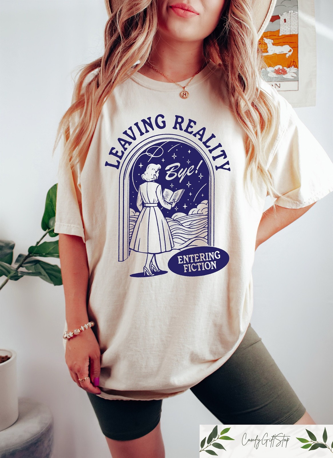 Leaving Reality Entering Fiction Shirt Womens Reading Tshirt Book Lover Gift