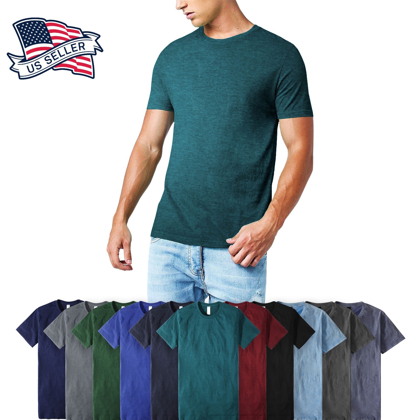 Mens Basic T-Shirts Short Sleeve Tri blend Casual Tech Tee Crew Neck Vintage
