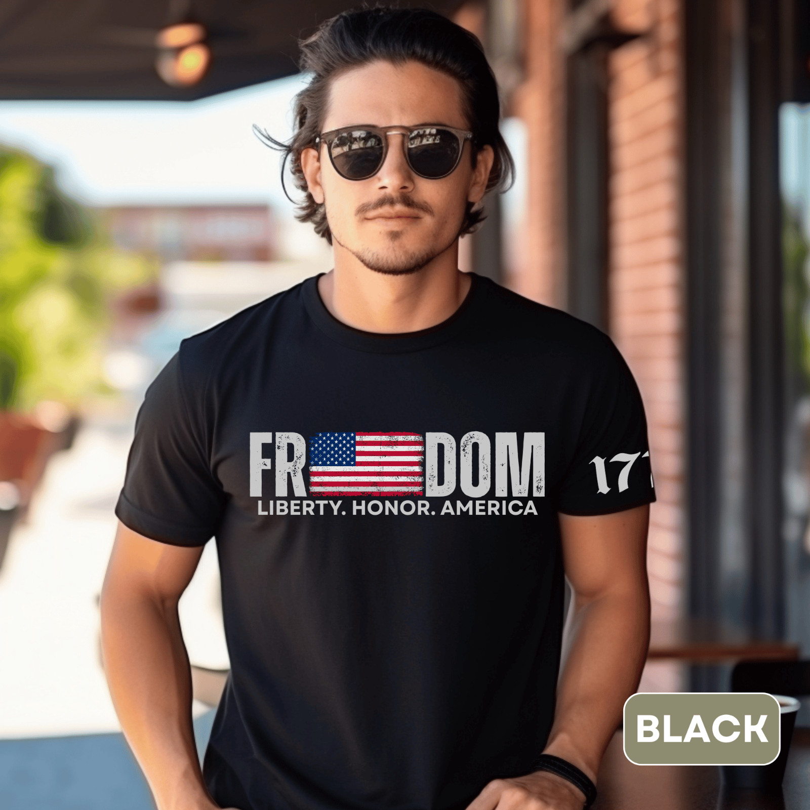 Freedom 1776 T-Shirt Patriotic American Flag Shirt Liberty Honor and Amcerica