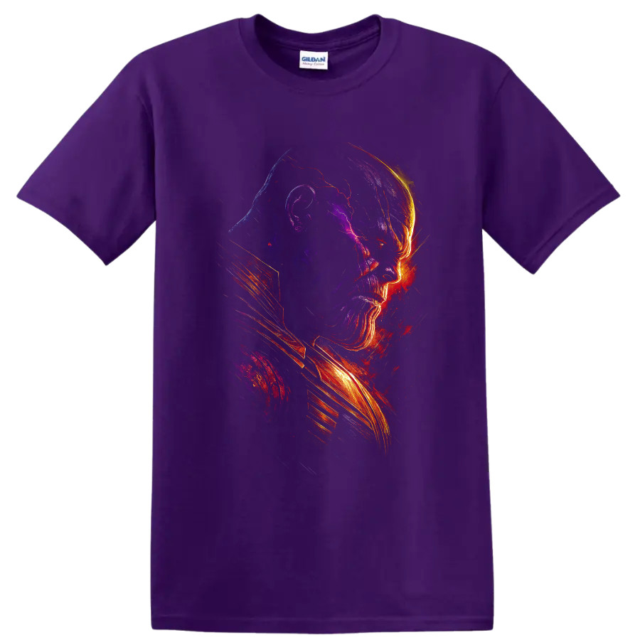 Thanos T Shirt Cosmic Villain Portrait Graphic Tee w Strong Glowing Art