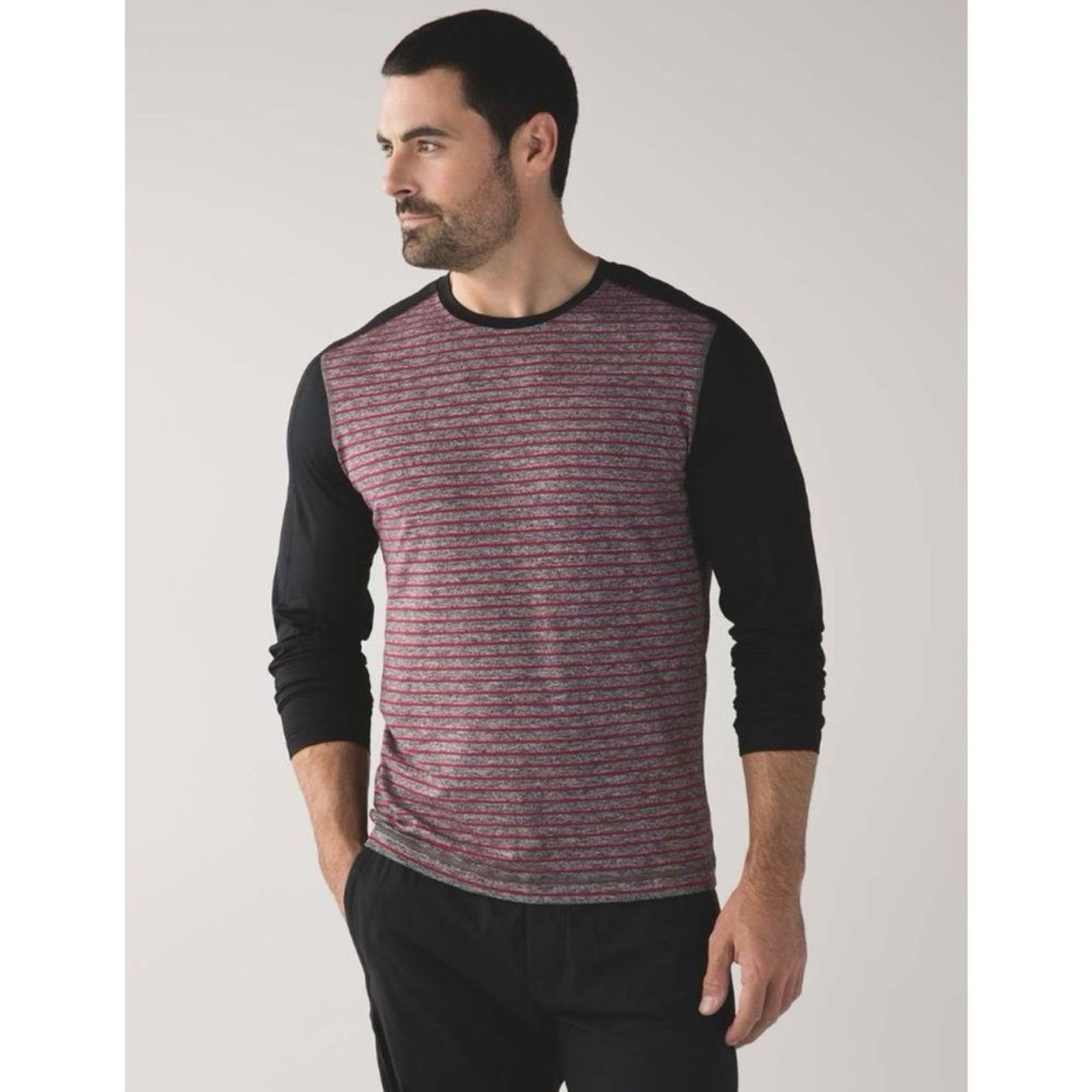 Lululemon Surge Warm Crew Raven Stripe Cranberry Heathered Black XXL
