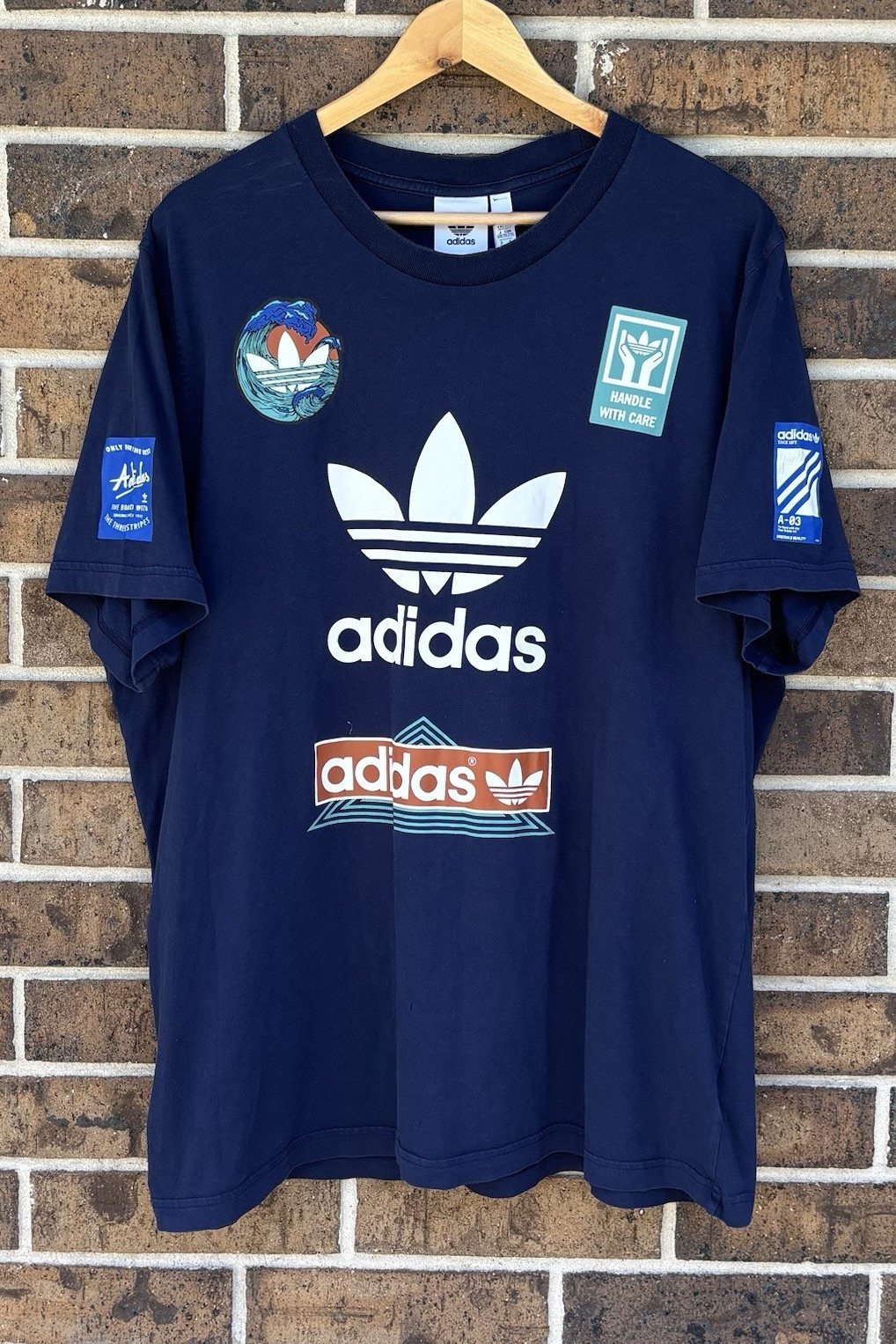 adidas Original Trefoil Race T-shirt Men’s 2XL Navy Crew Neck