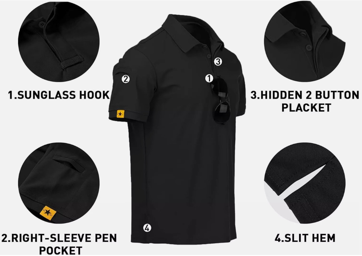 Men’s Tactical Polo T-Shirt Quick Dry Combat Short Sleeve Team Work Casual Shirt