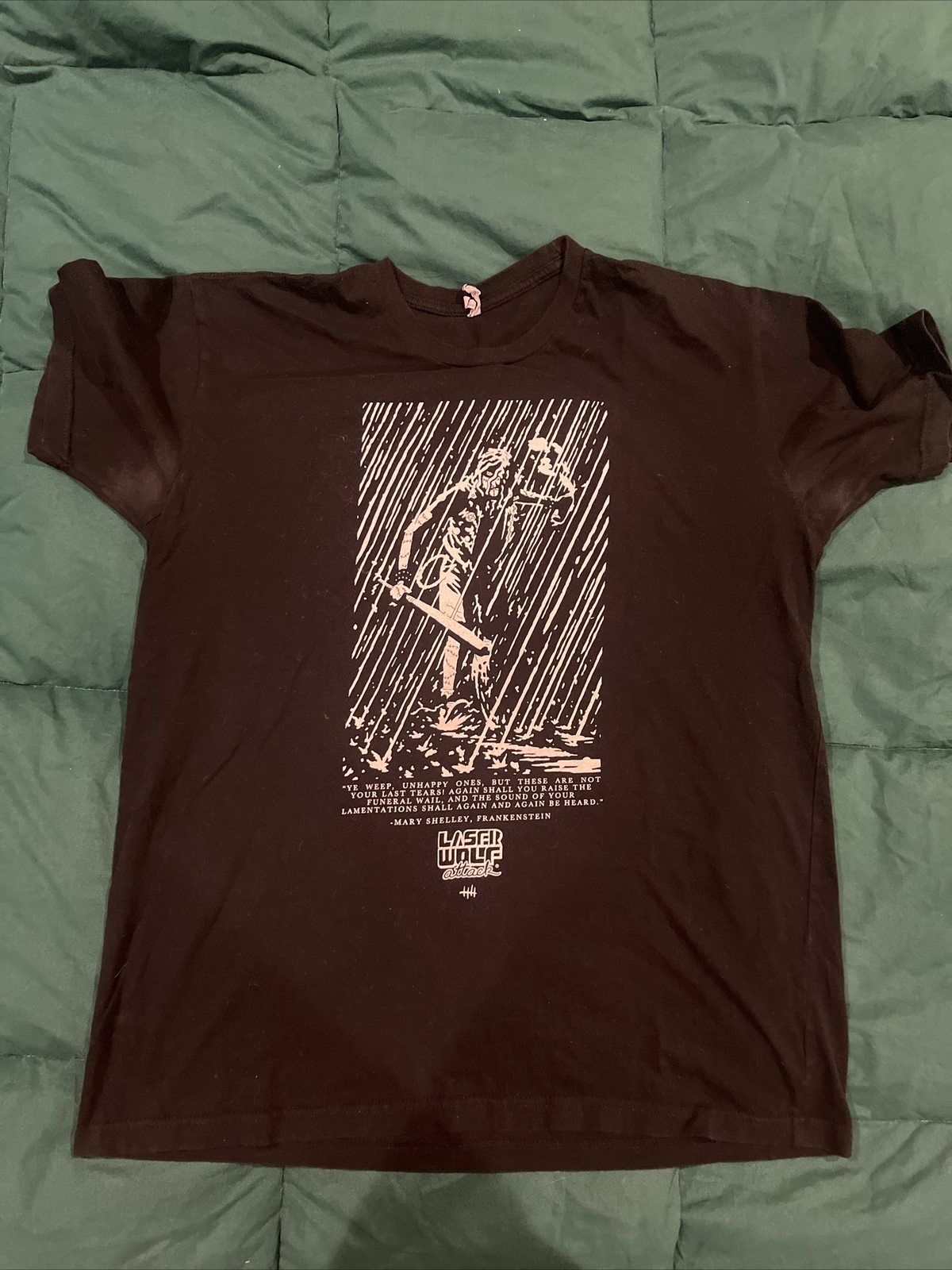 “Frankenstein” Laser Wolf Attack L Black T-Shirt Pre-Worn & Washed Andrew McLean
