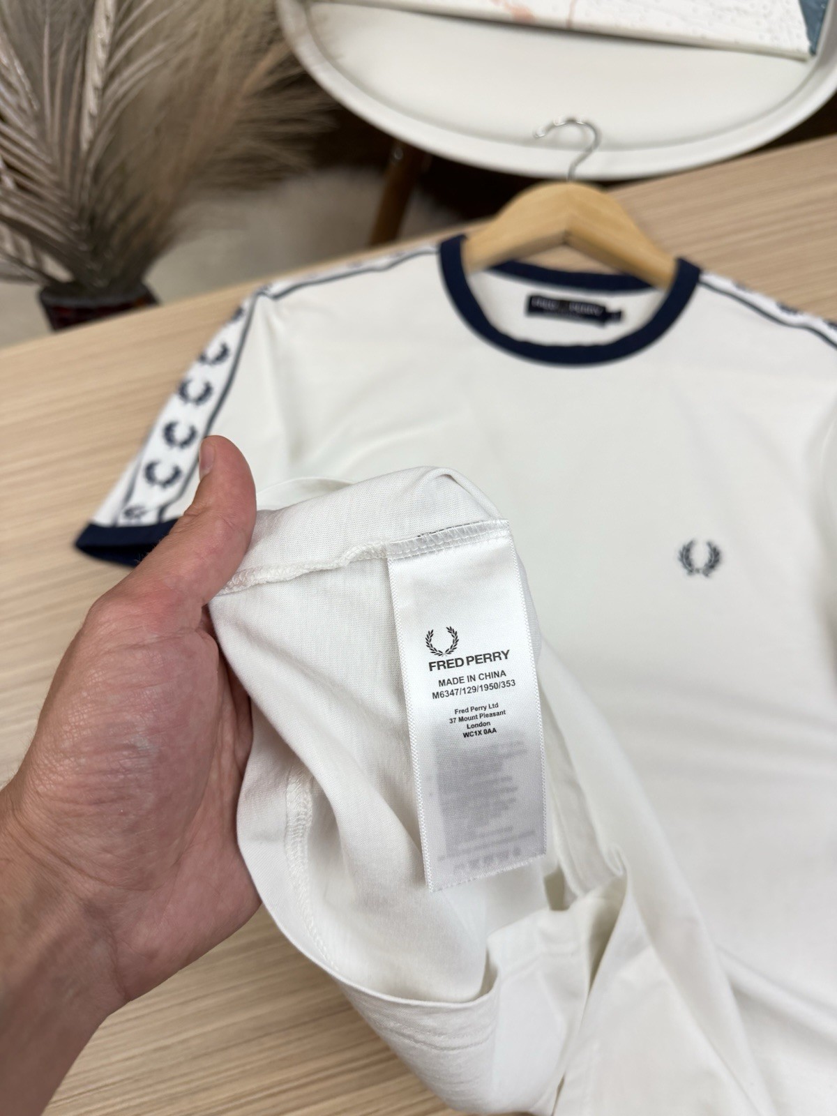 Fred Perry Taped Ringer Shirt Mens Size S White Laurel Wreath Sleeve M6347