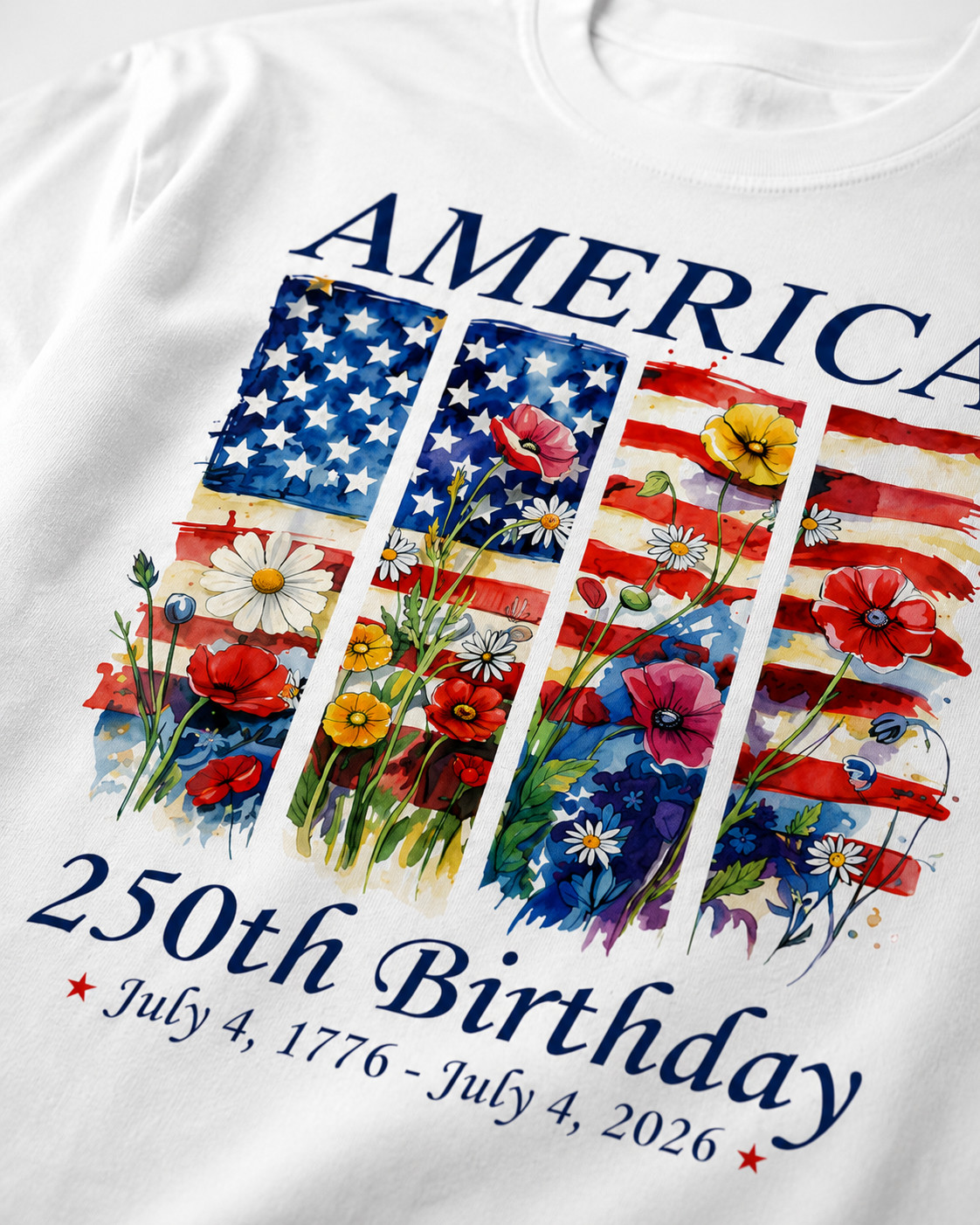 America 250 Years Flag Floral Graphic T-Shirt, 250th Anniversary Patriot Shirt