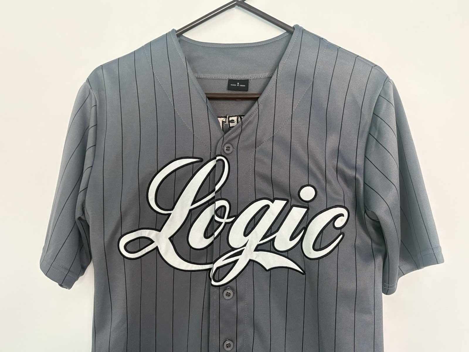 Logic “The Incredible True Story” Baseball Pinstripe Jersey Hip Hop Gray Size S