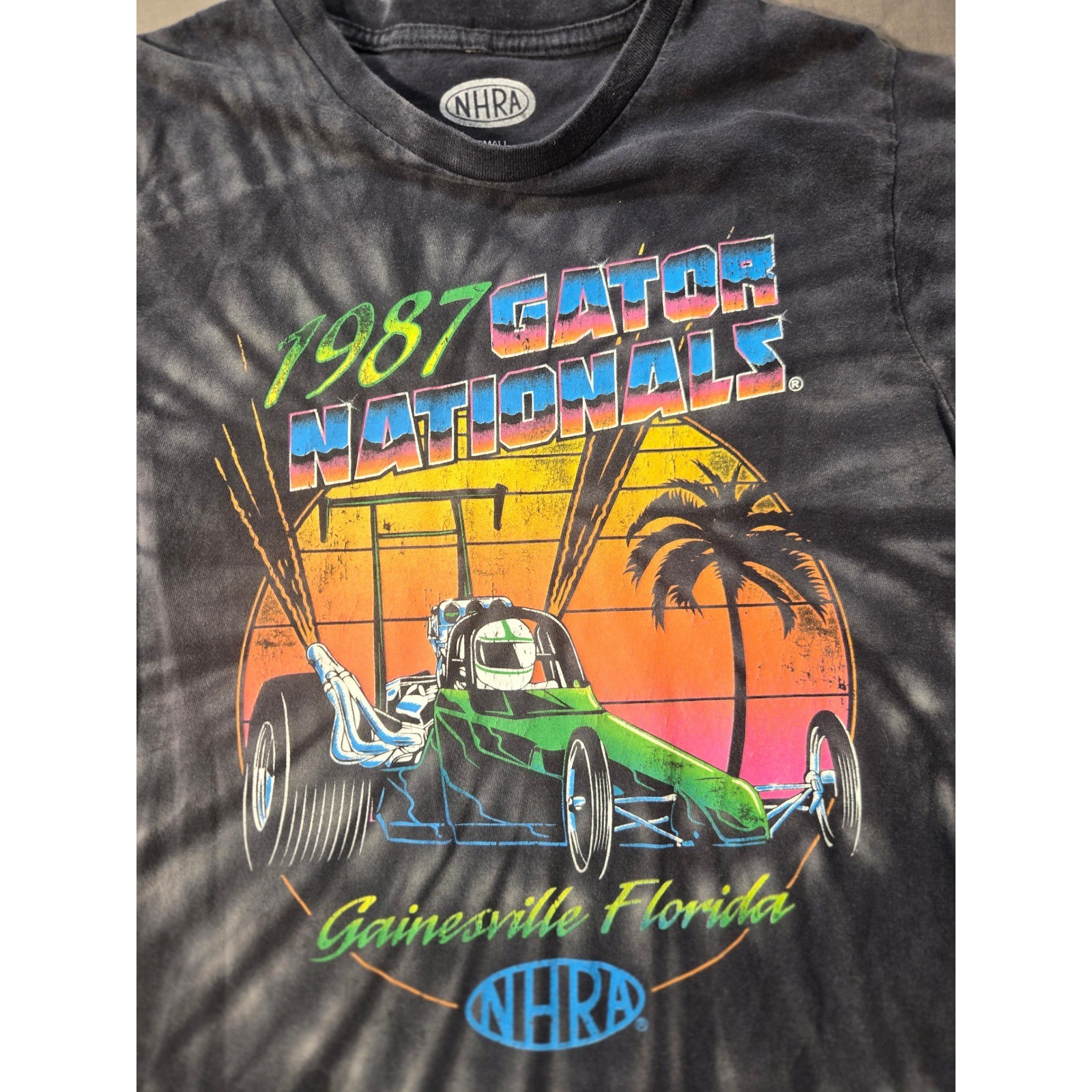 NHRA 1987 Gatornationals Gainesville Florida Tie Dye T-Shirt Small Grey Graphic