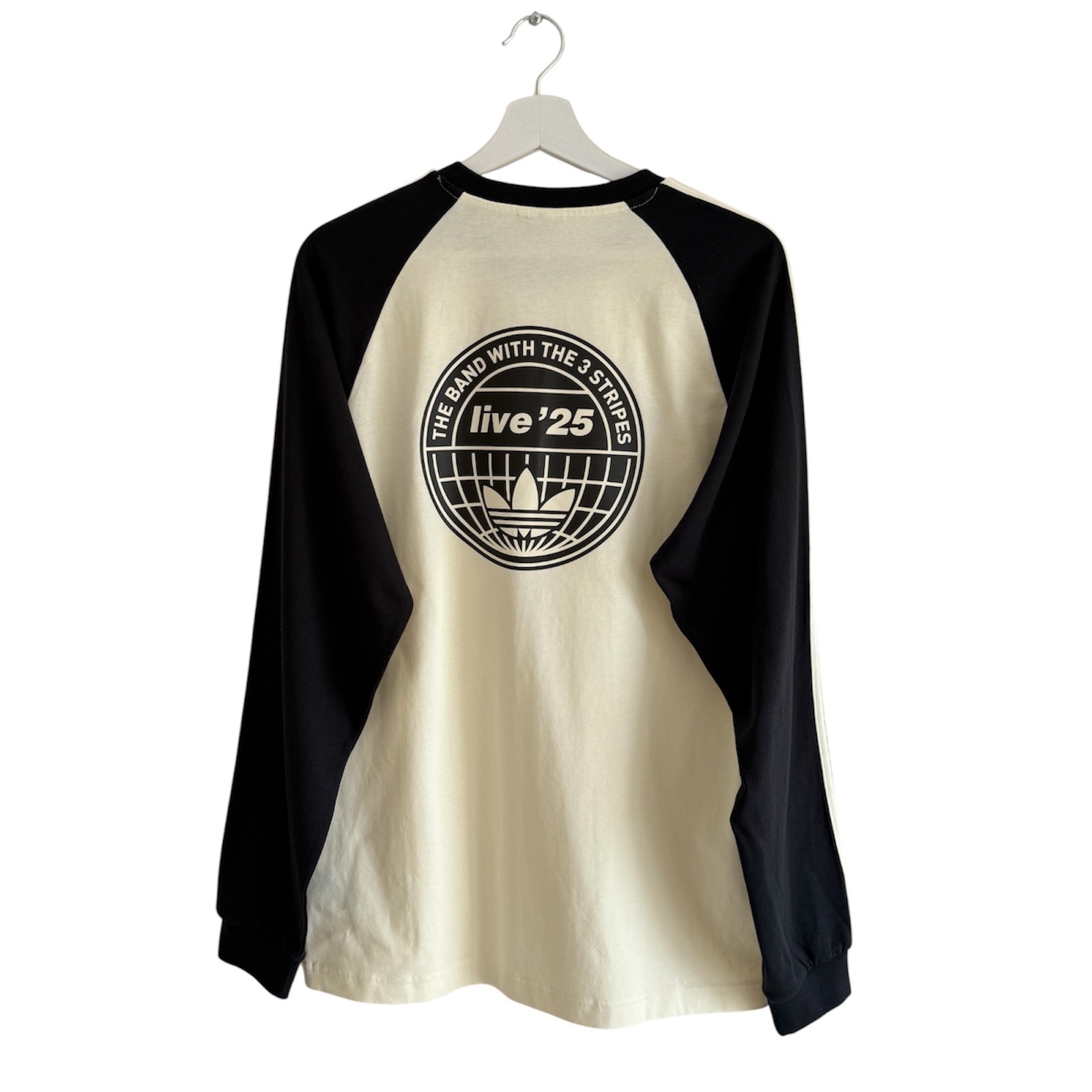 Adidas x Oasis Tour 3 Stripes Long Sleeve T Shirt Cream Black Men M